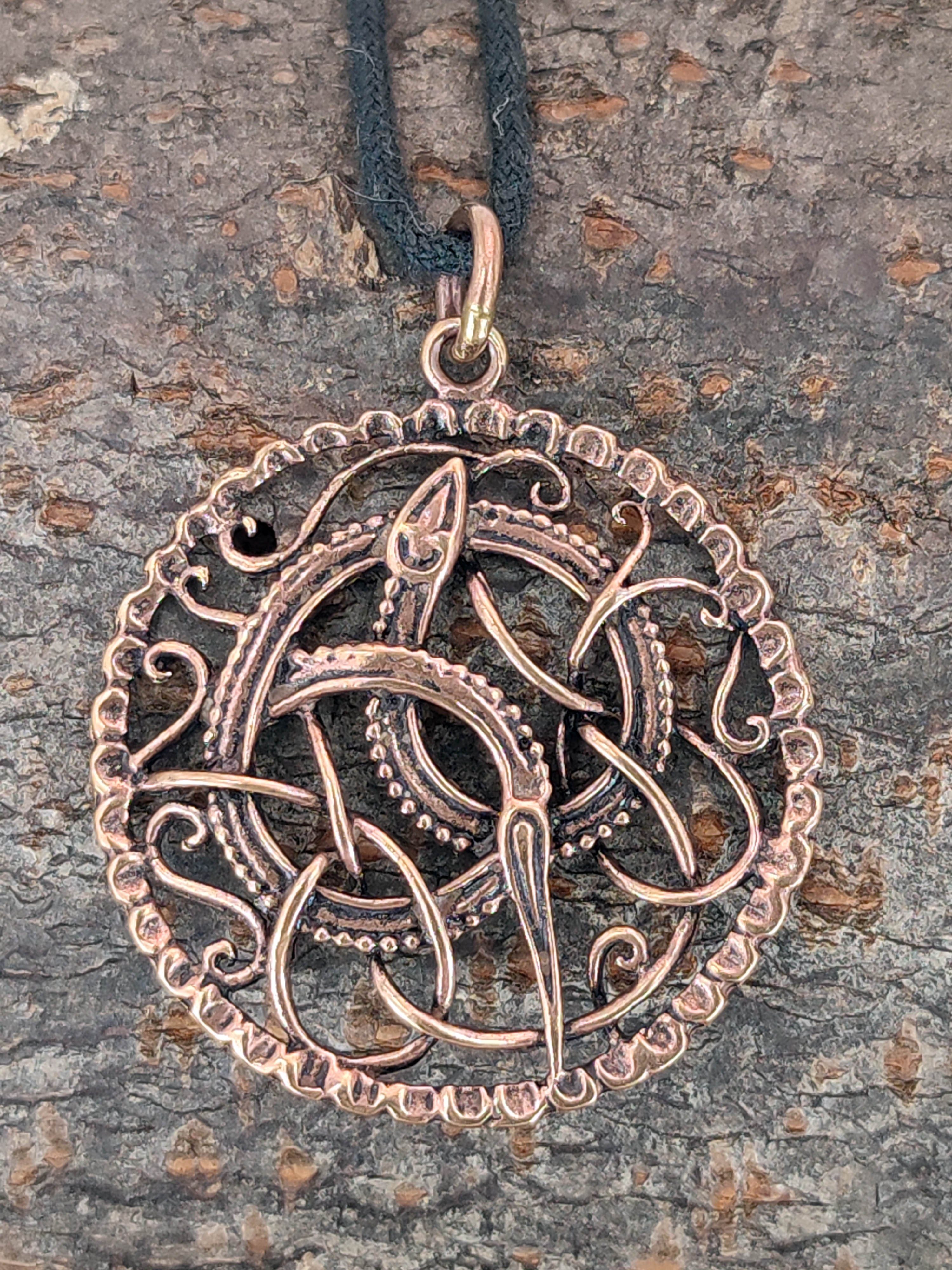 Midgard Kiss Midgardschlange Bronze großer Schlangen Schlange Amulett Anhänger Leather of Kettenanhänger