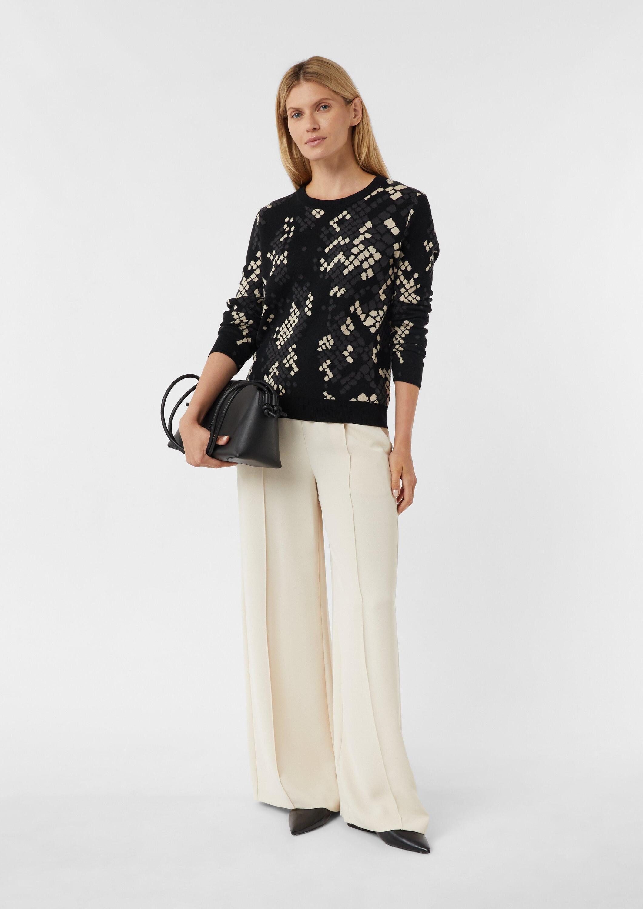 comma Longpullover Strickpullover Feinstrickpullover mit Jacquard-Muster