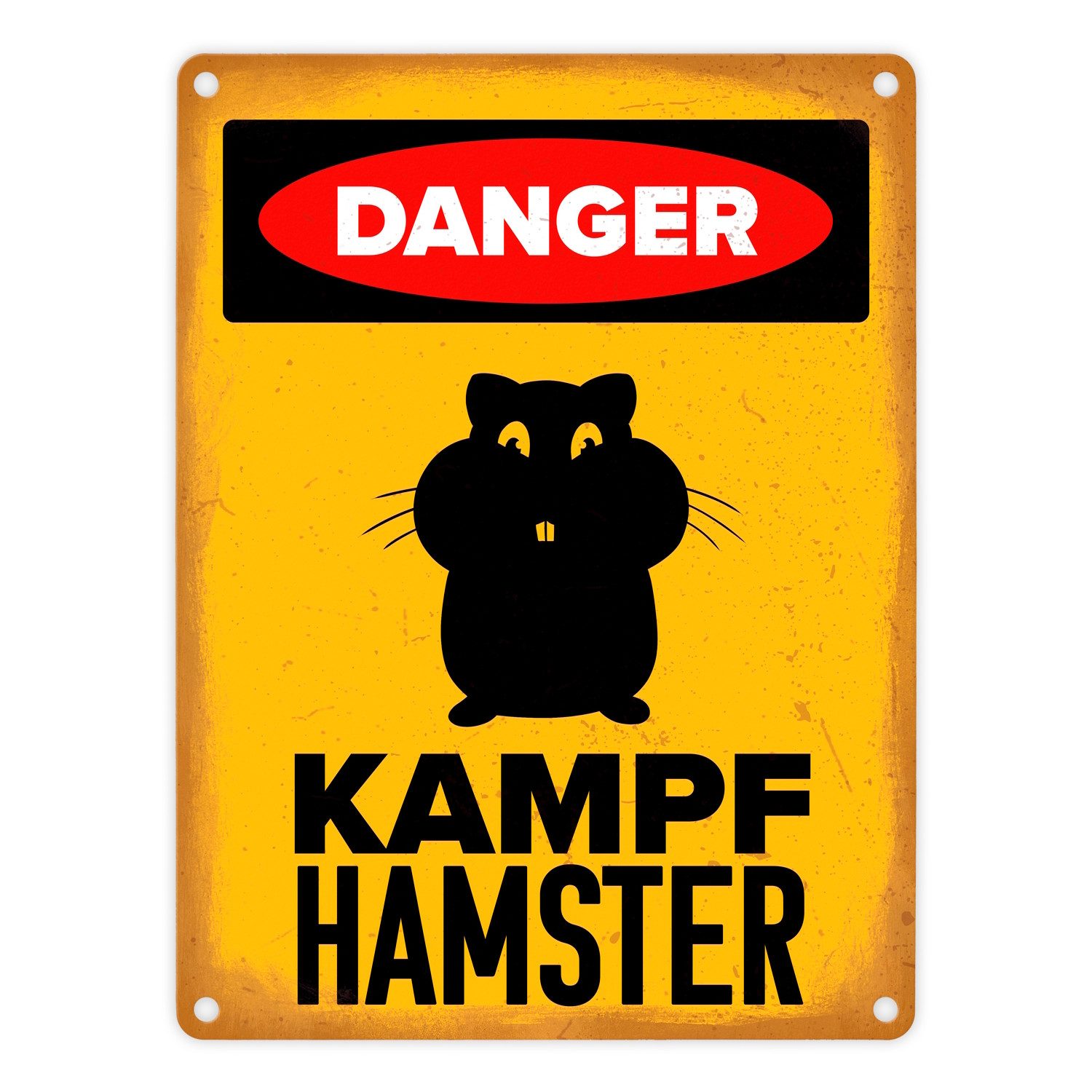 speecheese Metallschild Danger Kampf Hamster Metallschild in 15x20 cm mit Hamster Silhouette