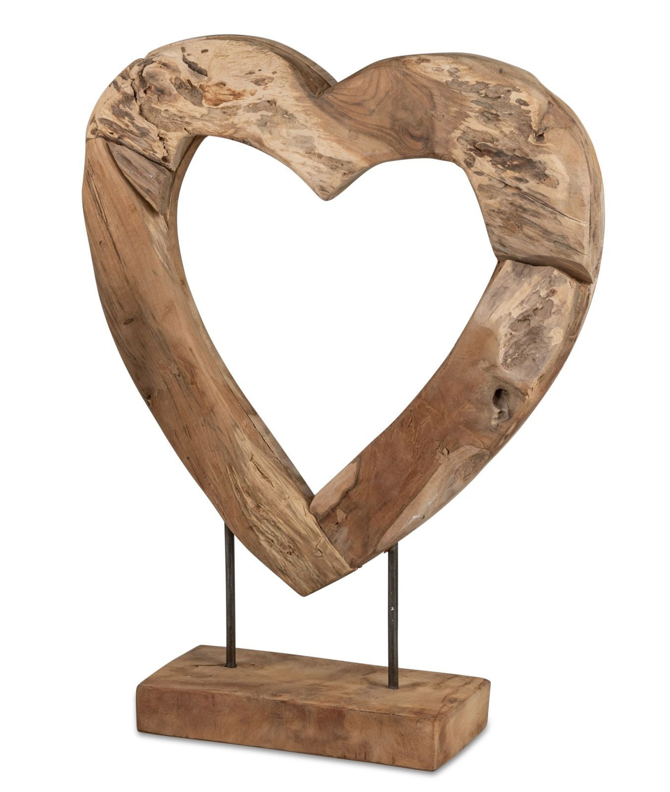 formano Skulptur Herz Holz Skulptur aus massivem Teakholz 50 cm auf Standfuß