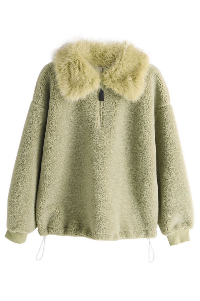 Next Fleecepullover Borg-Fleece mit 1/4-RV und Kunstfell-Kragen (1-tlg)