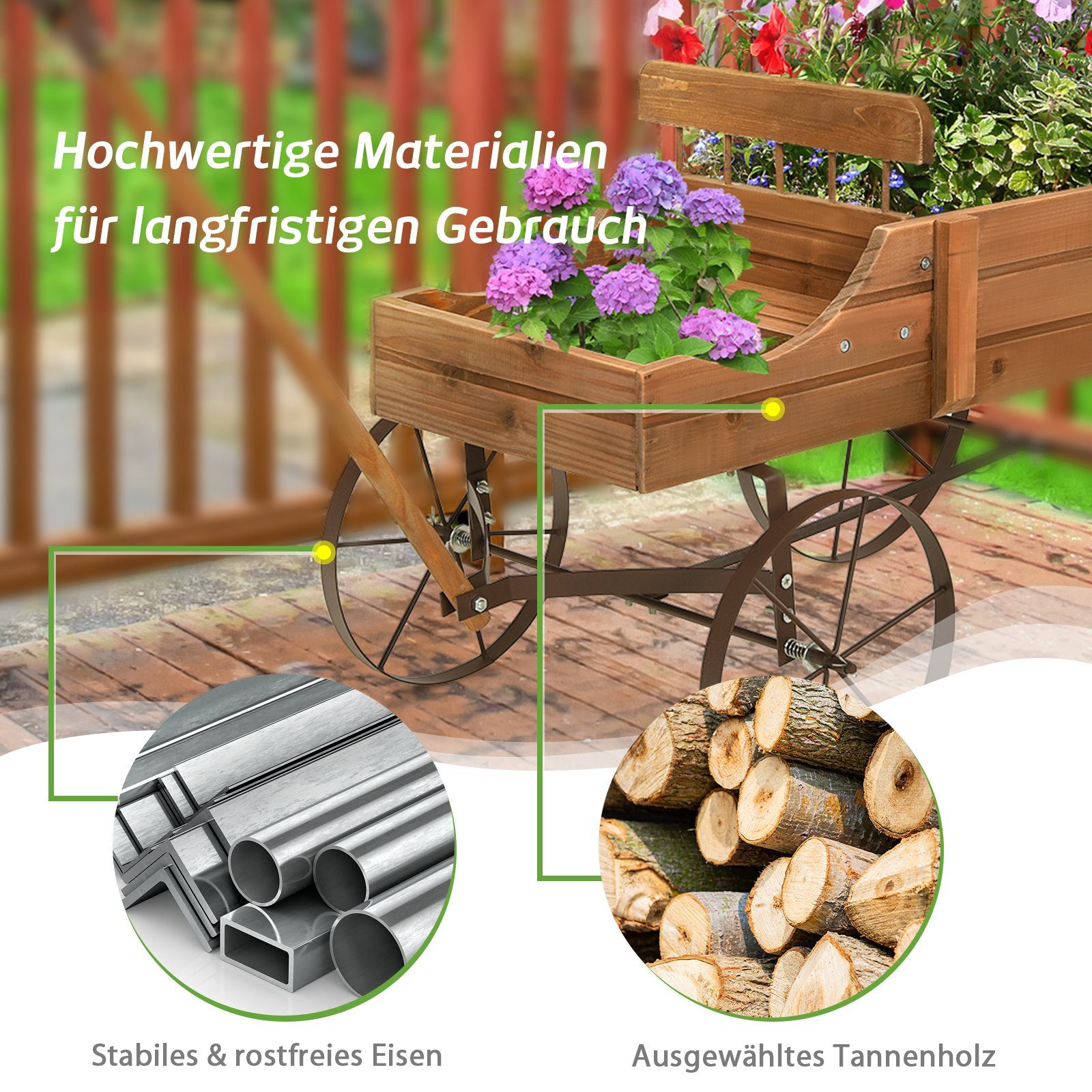 COSTWAY Blumenständer, Pflanzwagen mit 4 Metallrädern & Griff, 62x34x60cm