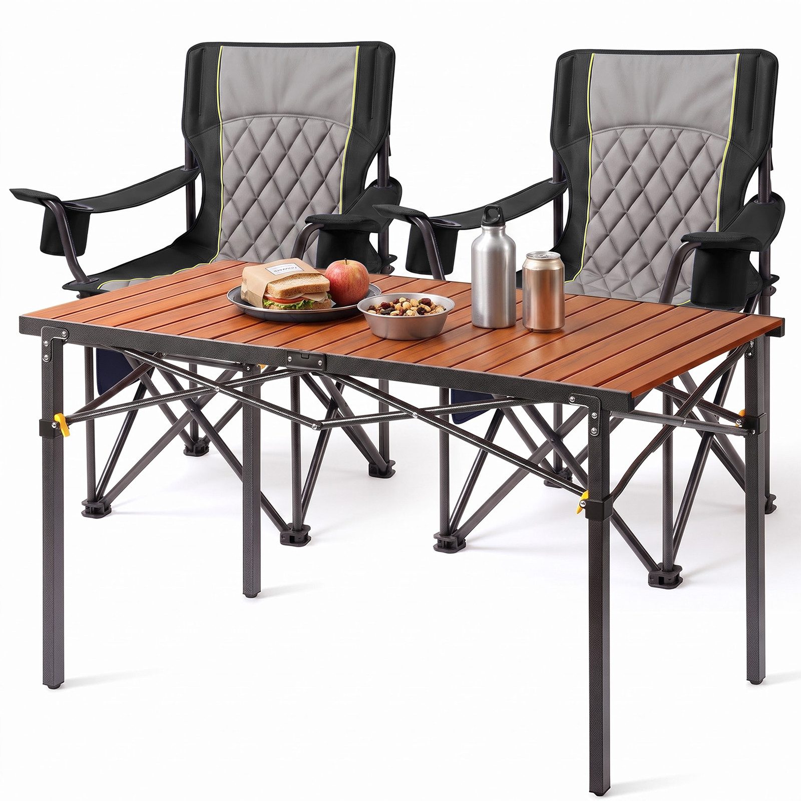 HOMECALL Klappstuhl Doppel Campingstuhl Set mit faltbarem Tisch Übergroßer Klappstuhl (Bis 360KG Übergroßer Bequem), mit höhenverstellbaren Armlehnen