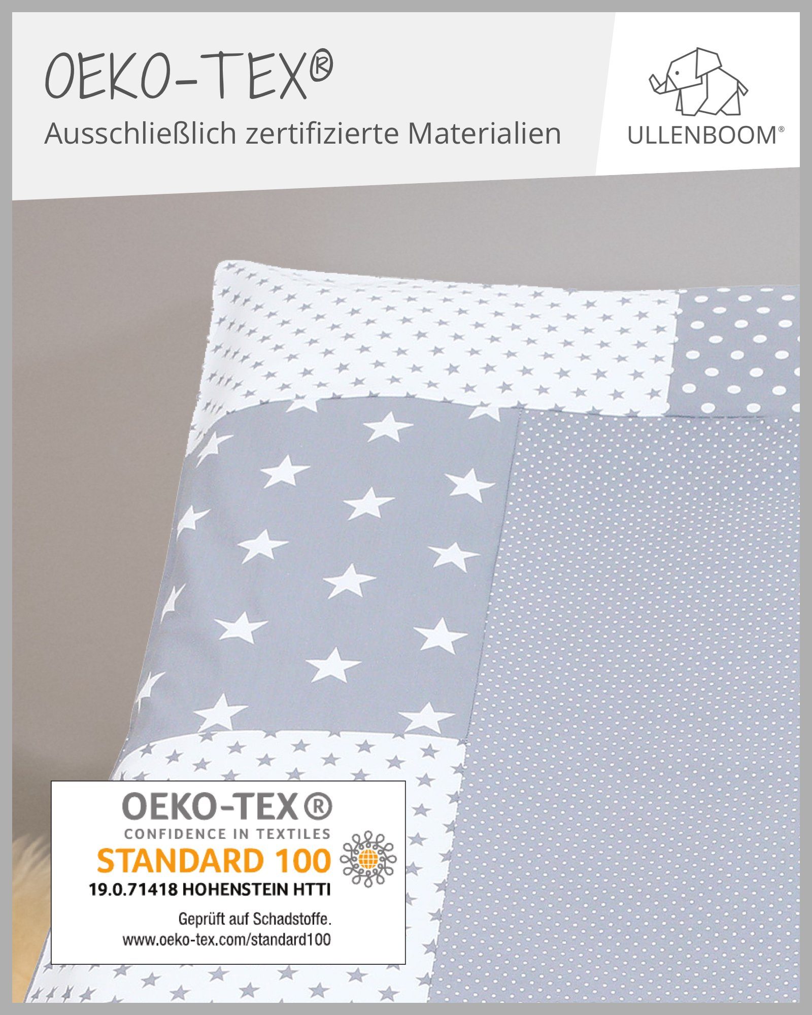 ULLENBOOM ® in Wickelauflagenbezug Sterne 100% Baumwolle Bezug cm Wickelauflagenbezug mit EU), (Made 85x75 Hotelverschluss, Graue