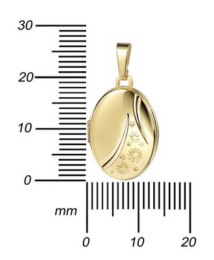 JEVELION Kette mit Anhänger Medaillon 585 Gold ovales Amulett zum Öffnen für 2 Bilder (Amulettanhänger aus Gold, für Damen und Mädchen), Mit Kette vergoldet - Länge wählbar 36 - 70 cm oder ohne Kette.