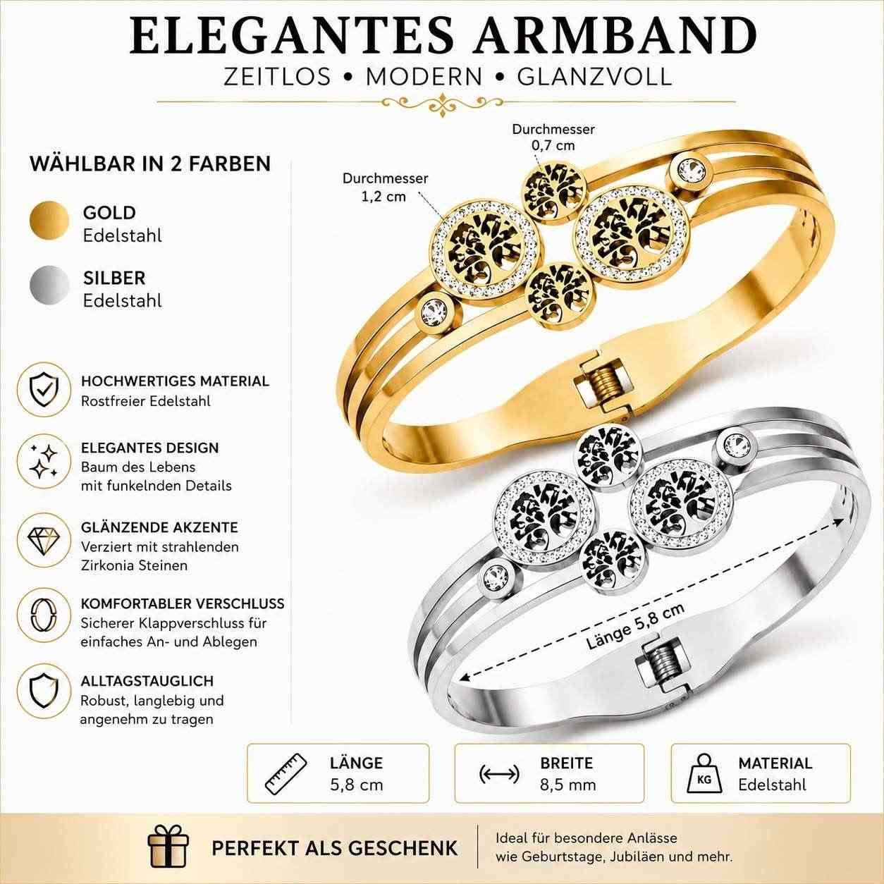 Taffstyle Armband Damen Armband Lebensbaum Armreif Edelstahl mit Kristallen Elegant (Lebensbaum Schmuck tree of life mit funkelnden Details und wählbarer Farbe) – Bild 3 von 5