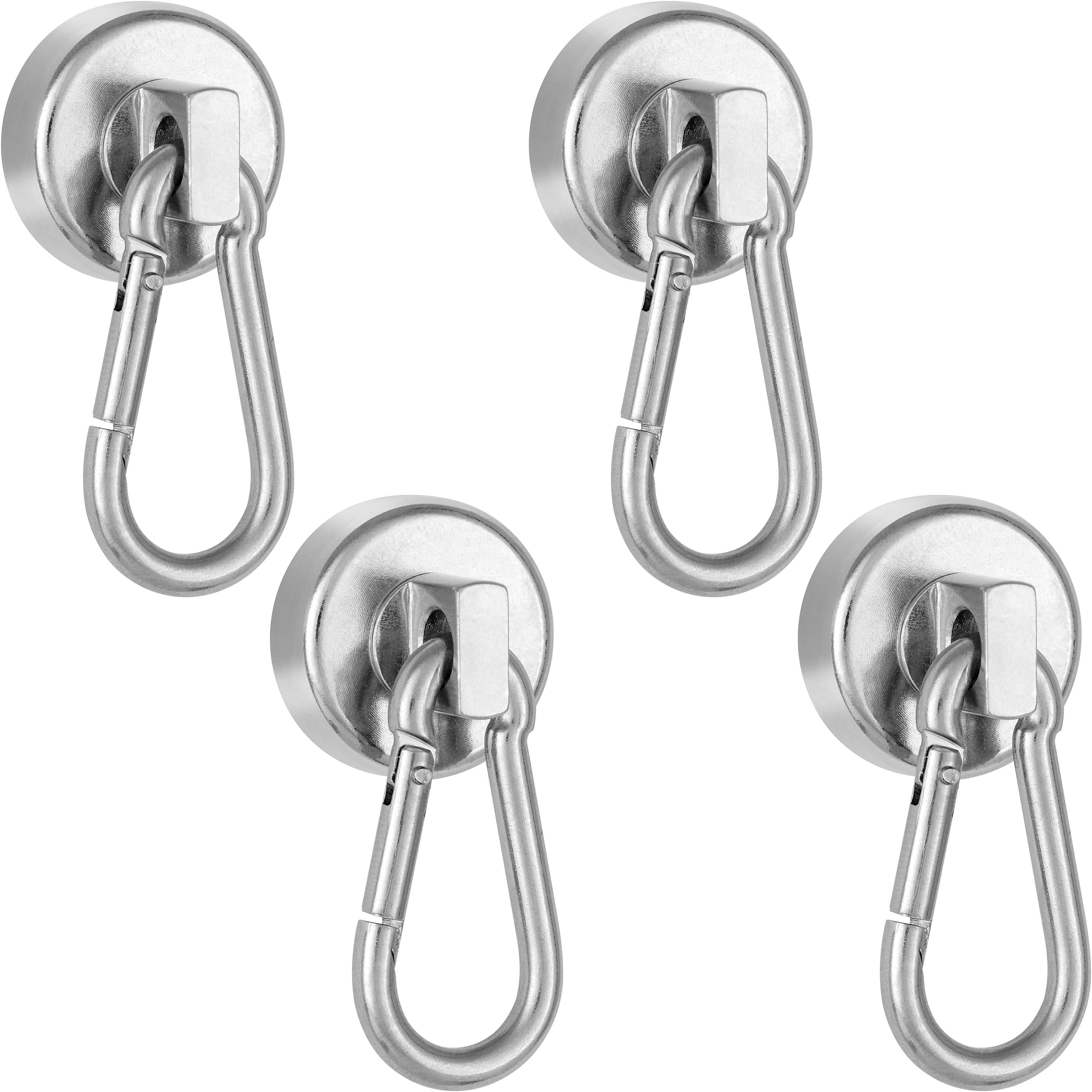 Poppstar Wandhaken Magnet-Karabiner stark, für Wand oder Decke, (4-St), Neodym Haken-Magnete mit drehbarem, abnehmbarem Karabiner