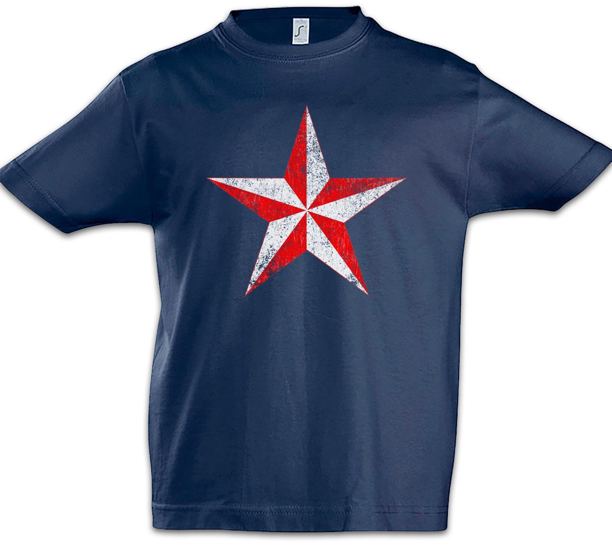 Print-Shirt Red & White Vintage Nautical Star Kinder T-Shirt Tattoo Stern