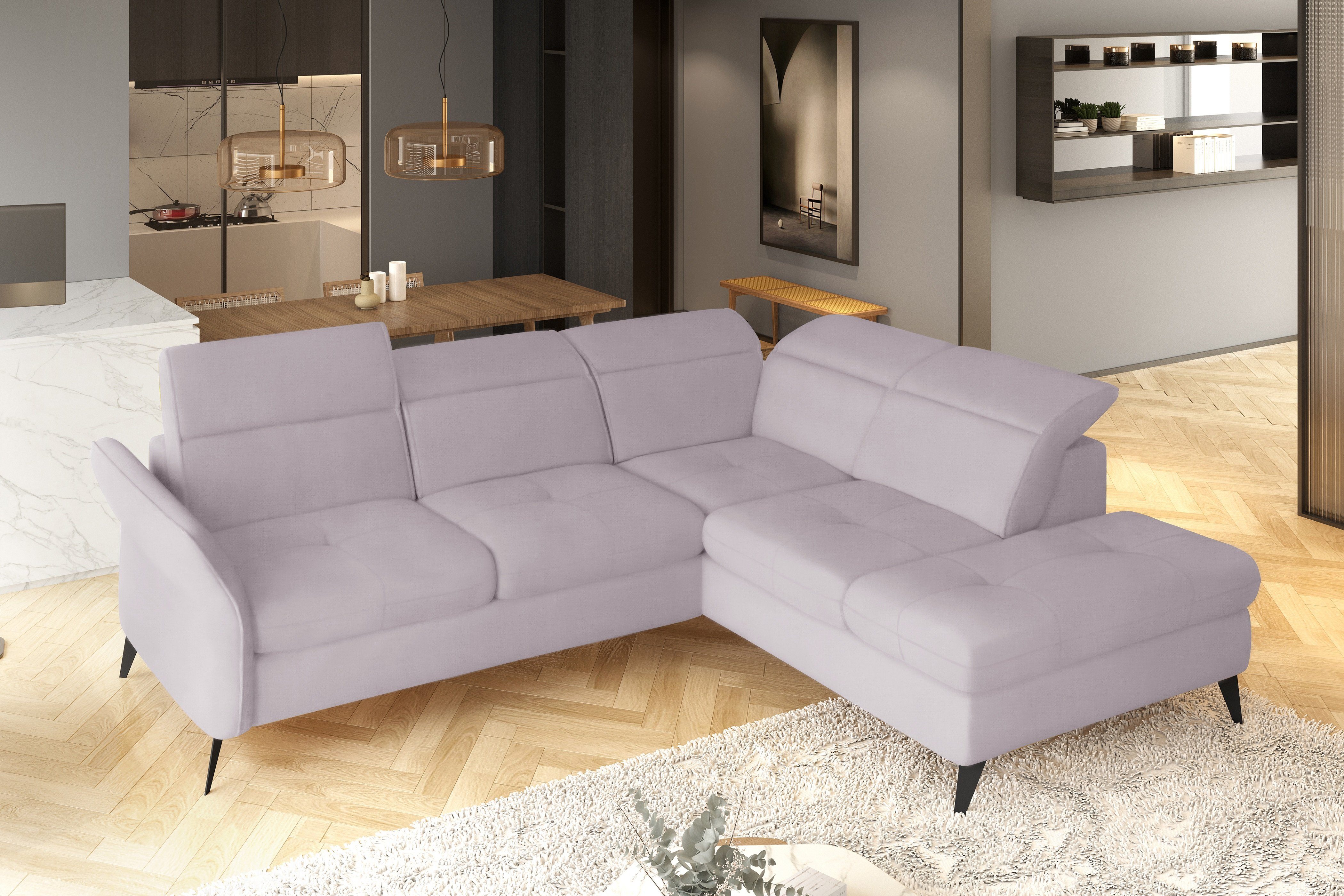 links Ecksofa oder L-Form, Bettfunktion wahlweise und mane Valentino, rechts mit inklusive Stylefy Eckcouch, Sitztiefenverstellung Bettkasten, und bestellbar, Kopfteil-