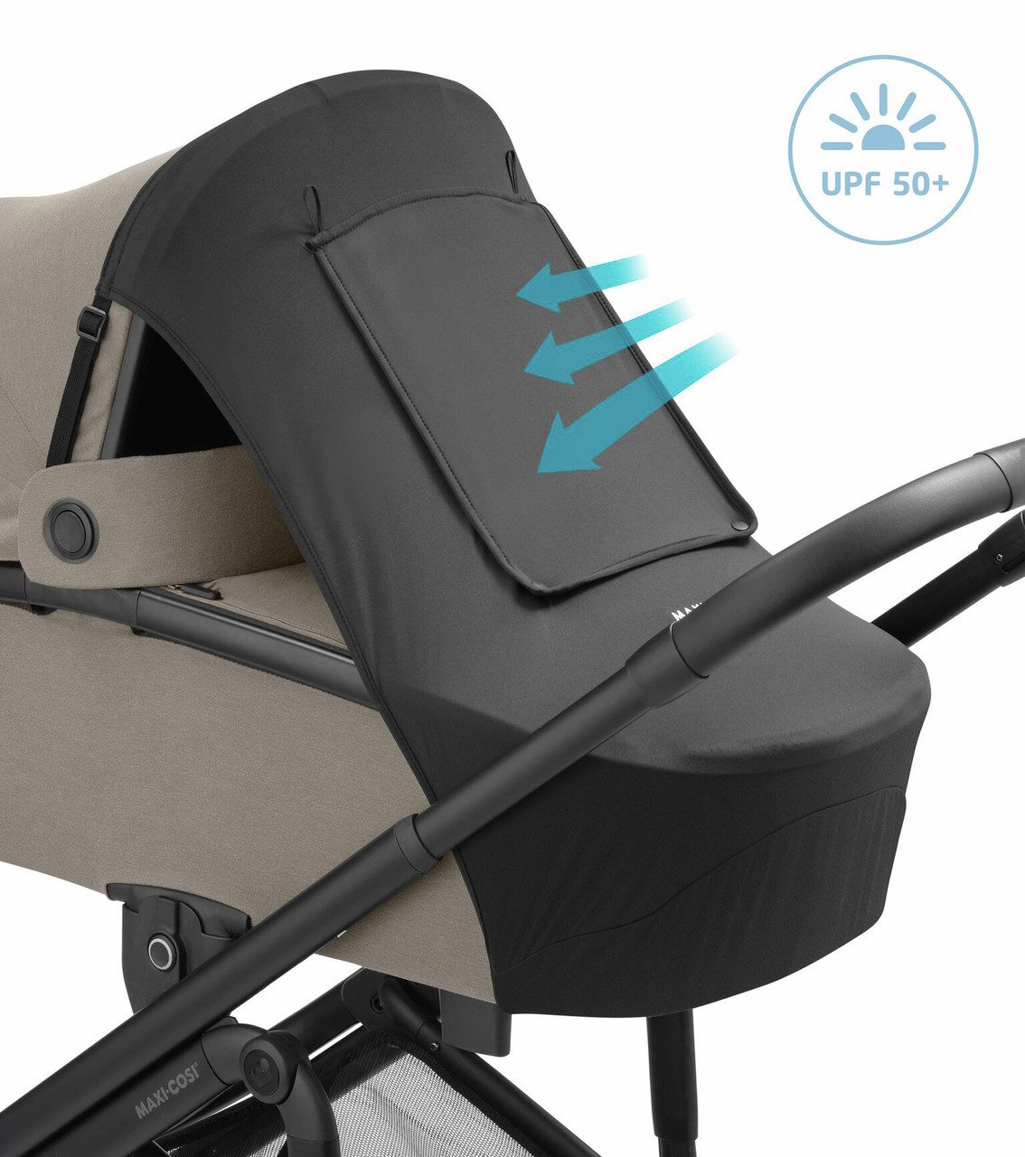 Maxi-Cosi Kinderwagen-Sonnenschutzhülle Maxi-Cosi Sonnenverdeck, kompatibel mit Maxi-Cosi Babywannen, Kinderwa, Schutzmaterialien mit USF 50+ Sichtfenster Perfekte Passform Mehre…