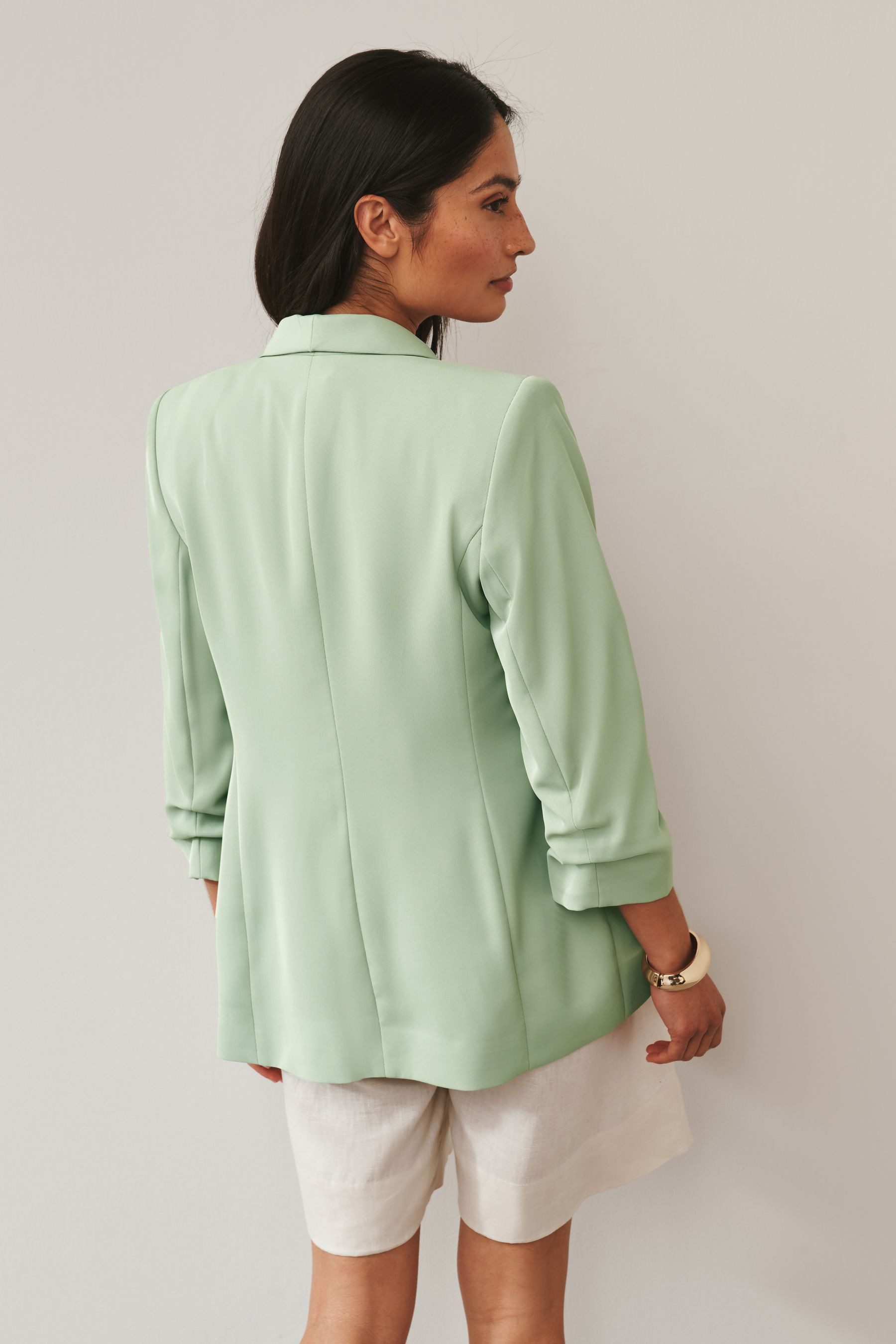 Next Jackenblazer Relaxed Fit Blazer mit Raffärmeln und Vichykaros (1-tlg) günstig online kaufen