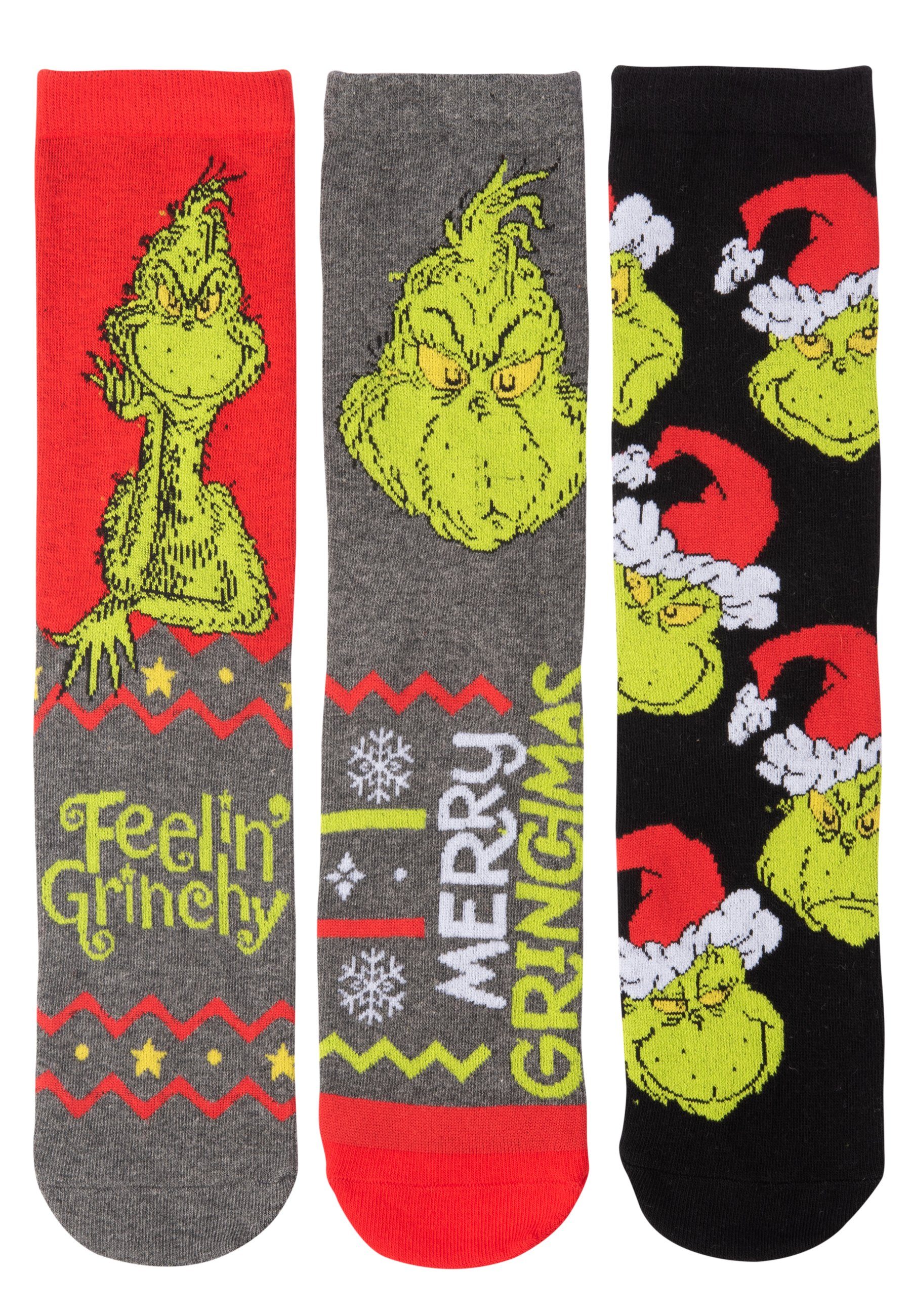 United Labels® Socken The Grinch Socken für Herren - Sneaker Männer 40-45 (3er Pack)