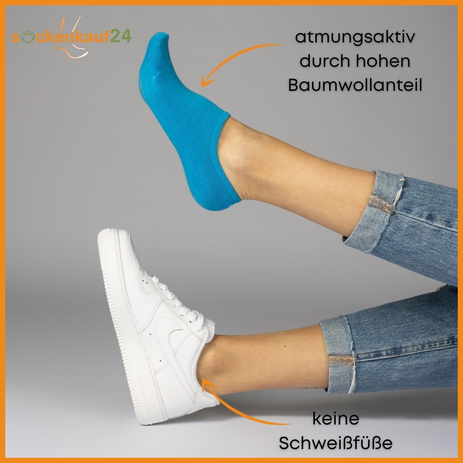 sockenkauf24 Sneakersocken 10 Paar Damen & Herren Füßlinge unsichtbare kurze Socken (5xBlau + 5xSchwarz, 43-46) mit Silikonpad gegen Verrutschen - 16805 WP