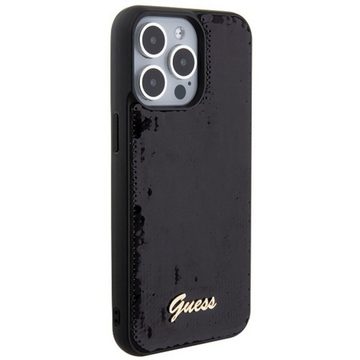 Guess Smartphone-Hülle Guess Apple iPhone 15 Pro Schutzhülle Case Sequin Script Metal Schwarz