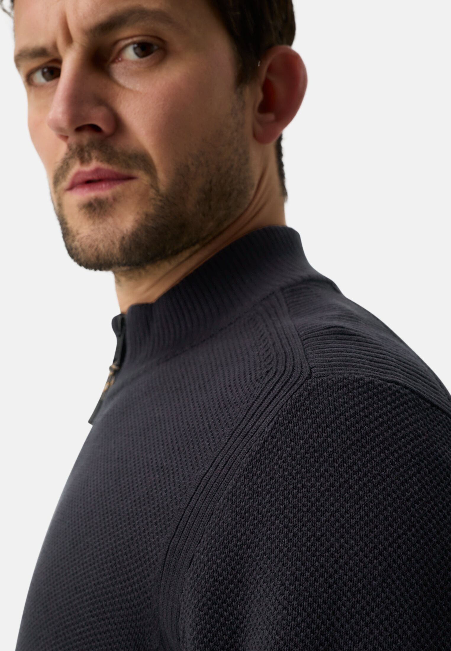 camel active Strickjacke mit Stehkragen Langarm Stehkragen