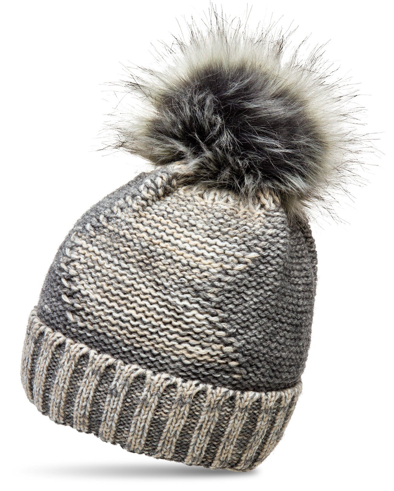 Bommelmütze MU200 gefütterte Damen Winter Strickmütze mit XL Bommel