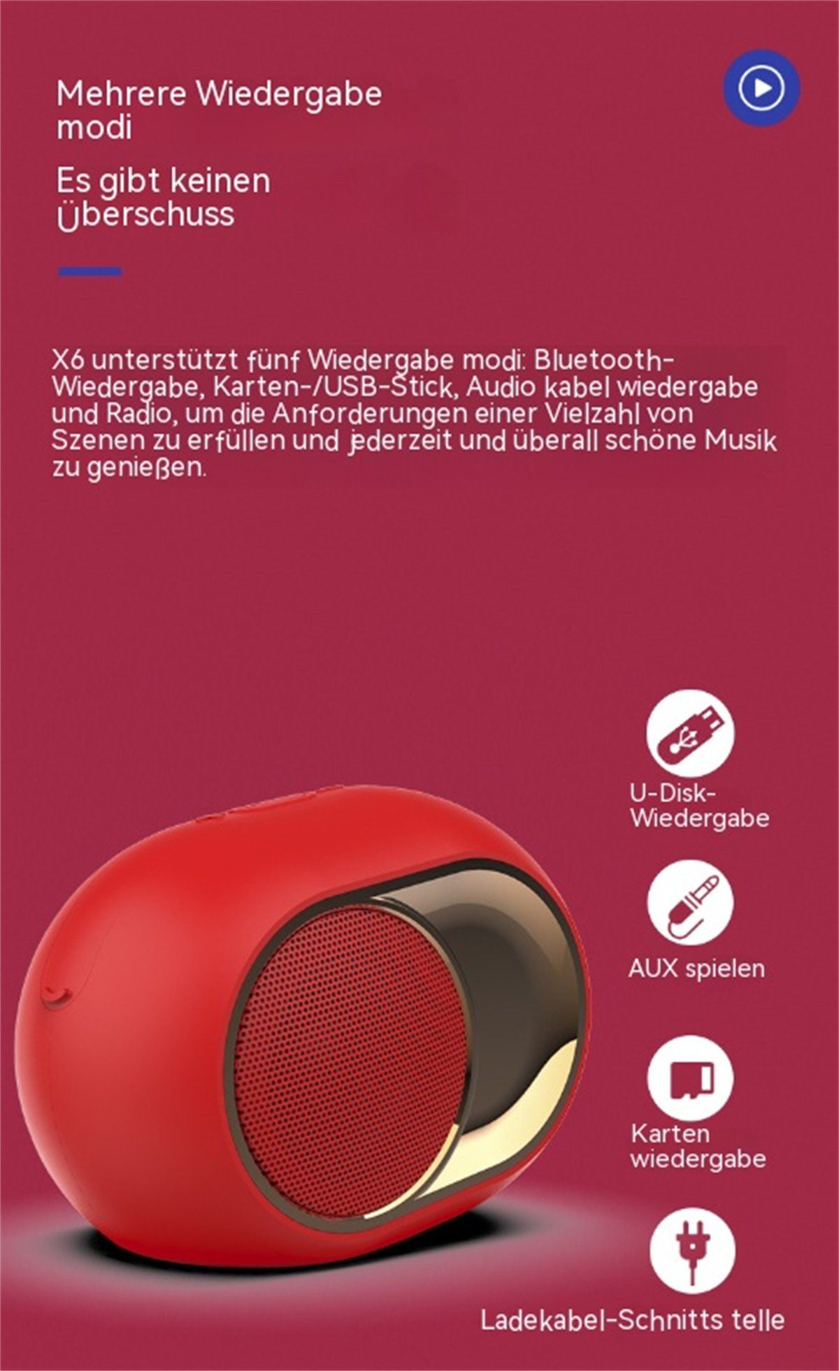 W) Blau kabelloser carefully (5 selected Tragbarer Bluetooth-Lautsprecher Stereo-Bluetooth-Außenlautsprecher