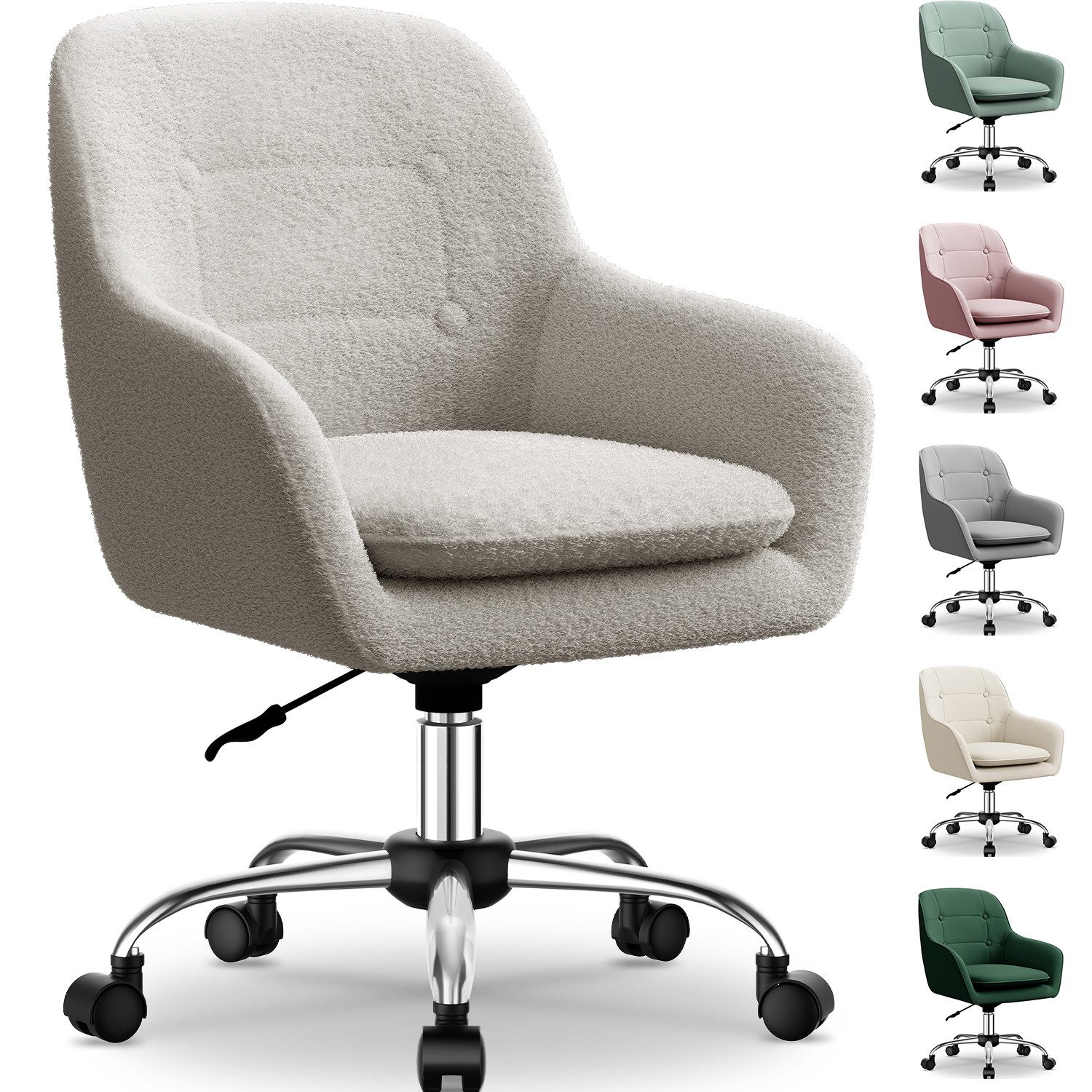 Adormii Bürostuhl Schminkstuhl,Homeoffice Stuhl mit Armlehnen,Drehstuhl mit Rrollen (Boucle-Gewebe,höhenverstellbar,für Schminktisch,Arbeitszimmer, Schlafzimmer,150kg)