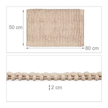 Badematte Badematte aus Chenille 50x80 cm relaxdays, Höhe 20 mm, Baumwolle, Beige