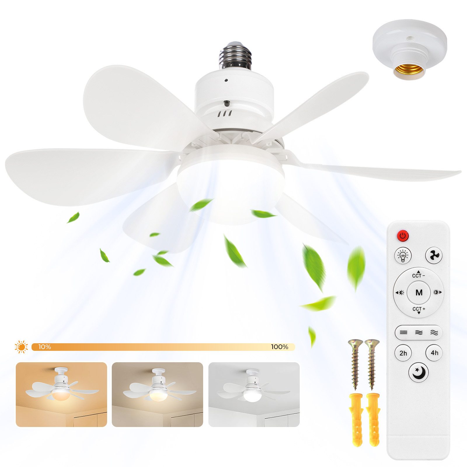 Sunicol Deckenventilator Deckenventilator mit Beleuchtung, Dimmbar, 3 Windstufen, Timer, 40W, E27 Klein Leise Decken Ventilator für Kinderzimmer Schlafzimmer