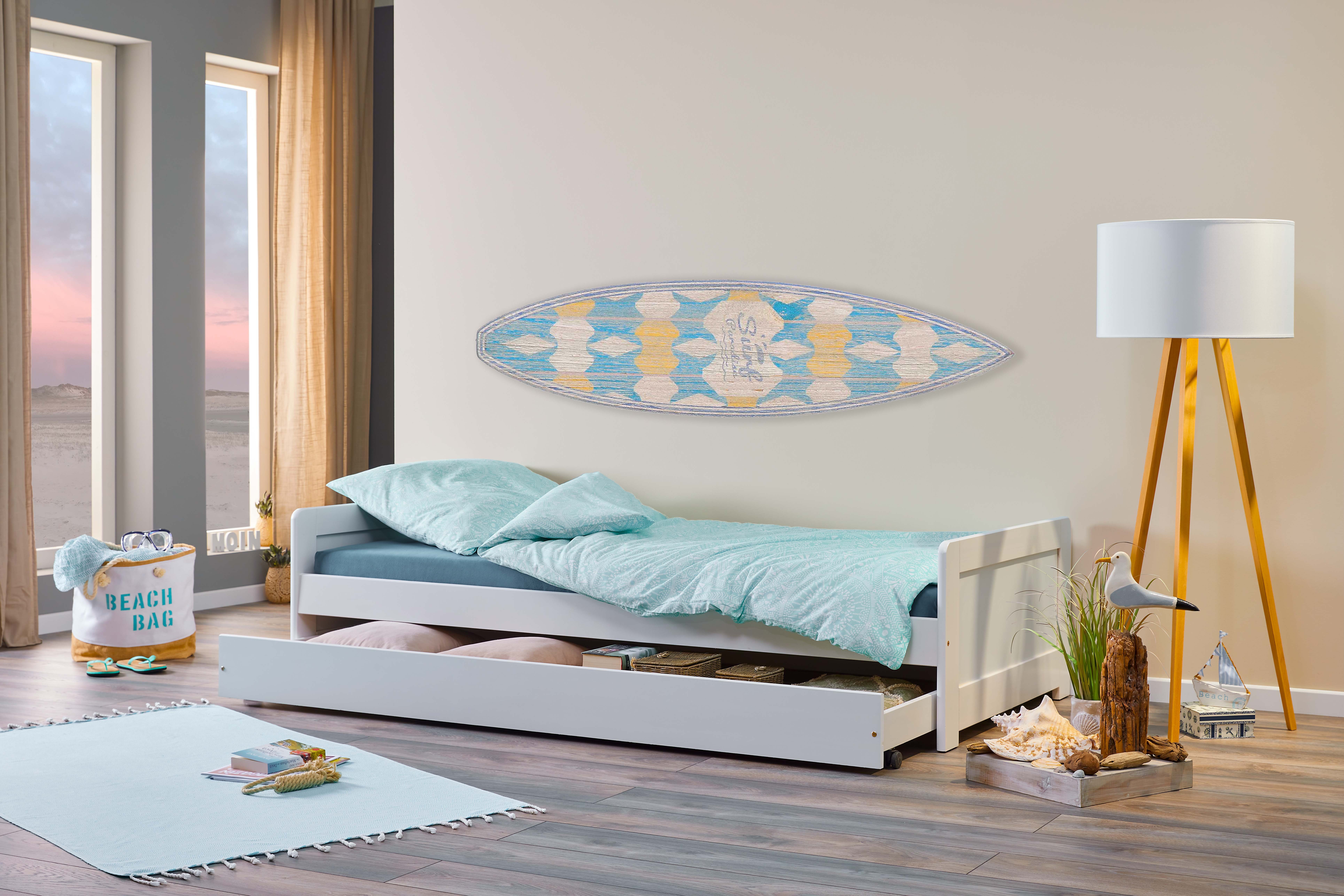 Inter Link Funktionsbett Surf, 2 in 1 Gästebett mit ausziehbarer  Liegefläche, aus Massivholz, 2 Liegeflächen, modernes Sofabett, inkl.  Lattenrost