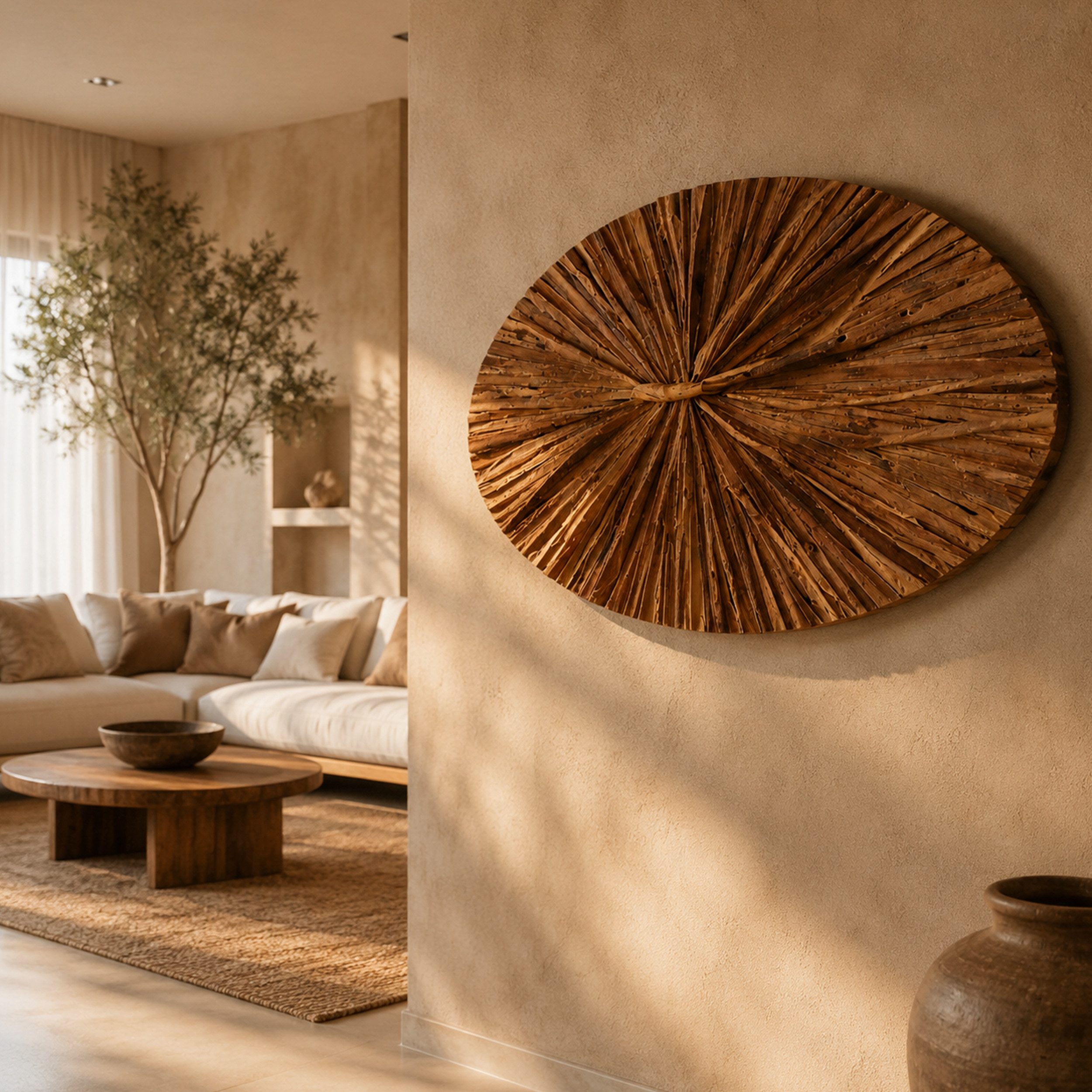Möbel Bressmer Wandleuchte LUNAR – Wandlampe aus Teakholz mit LED-Beleuchtung, handgefertigt, LED fest integriert, Warmweiß