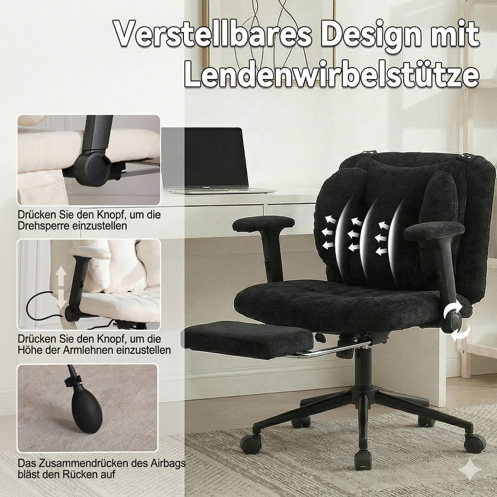 Vankel Drehstuhl Bürostuhl ergonomisch mit Air-Lordosenstütze und Rollen, Breiter Sitz, weich gepolstert und bis 150 kg belastbar – Bild 3 von 5