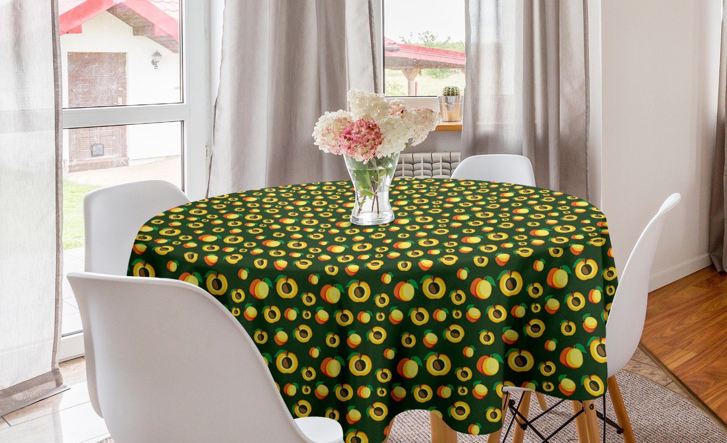 Abakuhaus Tischdecke Kreis Tischdecke Abdeckung für Esszimmer Küche Dekoration, Früchte Kontinuierliche Muster Aprikosen | Tischdecken