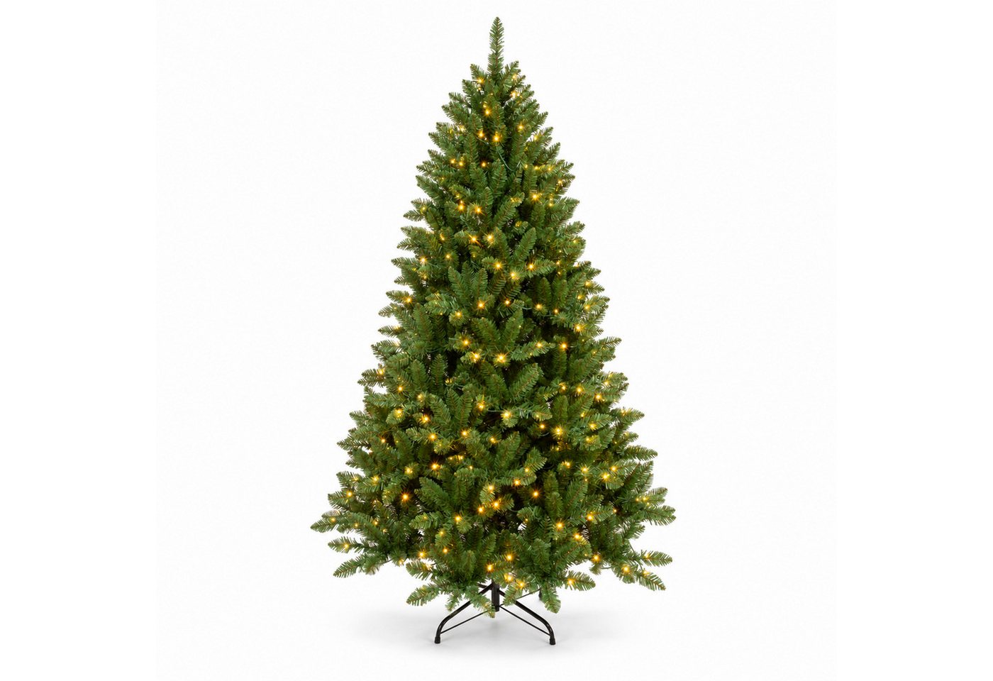 Floordirekt Künstlicher Weihnachtsbaum mit LED-Beleuchtung Evergreen Warmweiße LEDs Metallständer 150–240 cm, Integrierte LED-Beleuchtung