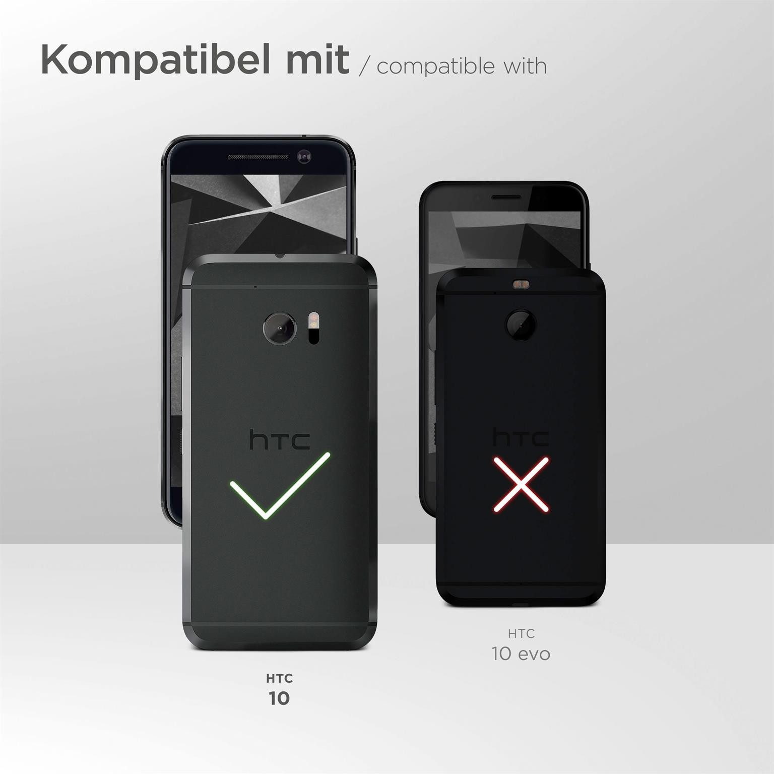 moex Handyhülle für HTC 10 Hülle Klappbar Flip Case Schwarz 5,2 Zoll, 360 Grad Schutz Handytasche Leder Optik PU Lederhülle Cover Klapphülle