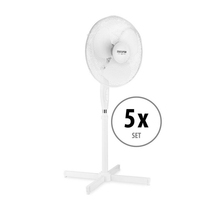 Stagecaptain Standventilator 5x SV-160 PolarPower 40cm (16) Standventilator - Ventilator mit höhenverstellbarem Standfuß bis 120cm - Büroventilator mit 3 Stufen und 45W - 60° neigbar - Oszillationsfunktion - Weiß 60° neigbar