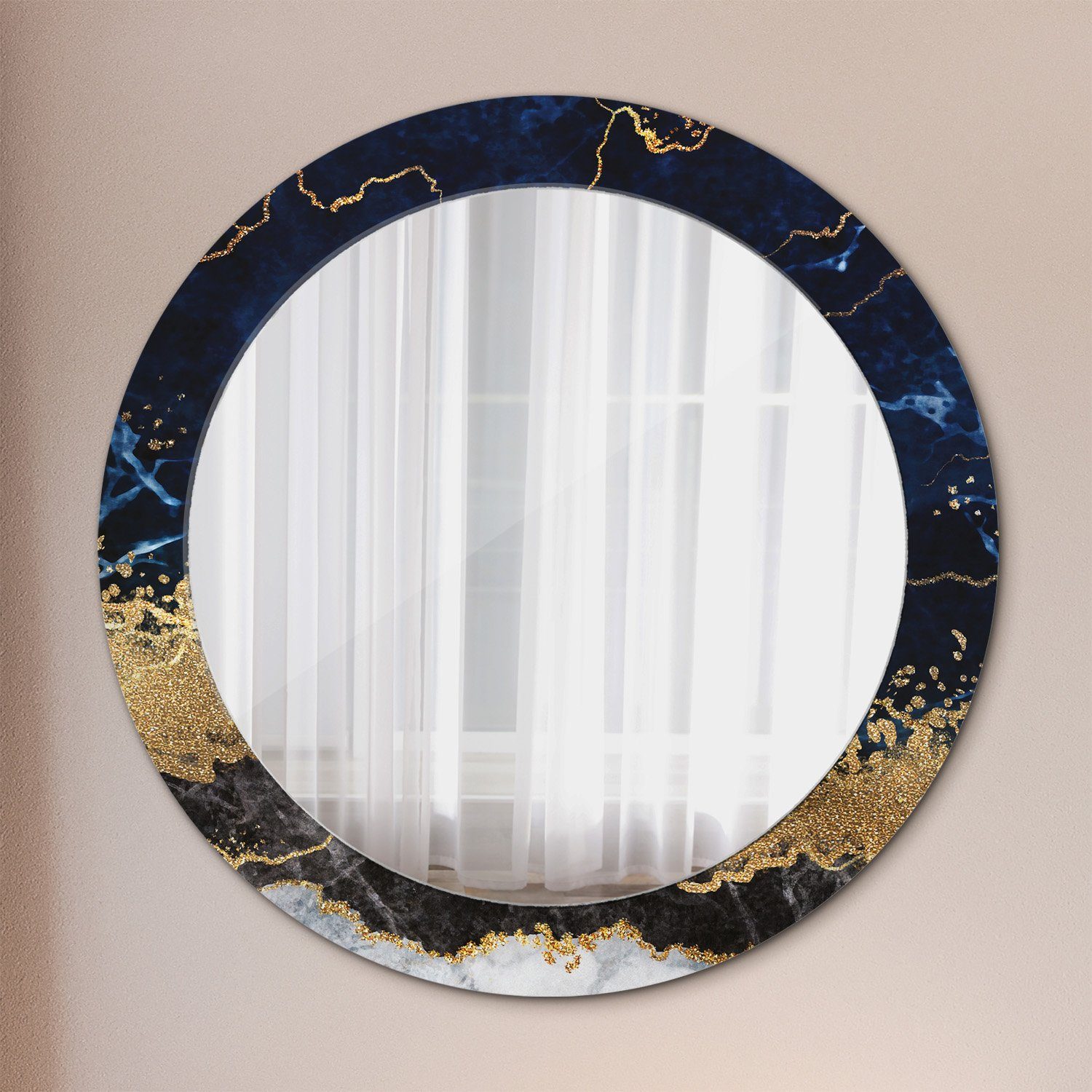 Tulup Dekospiegel mit Aufdruck Wandspiegel Wohnzimmer Blau Rund: Badezimmerspiegel Marmor Ø70 Rundspiegel Spiegel cm