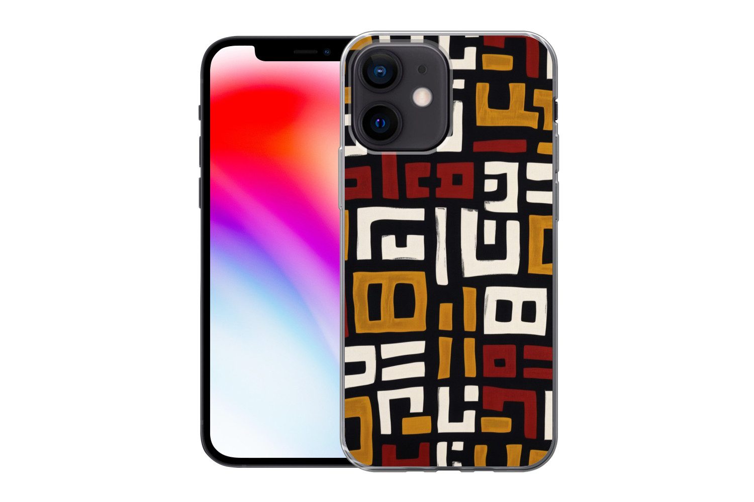 MuchoWow Handyhülle für Apple iPhone 12 Mini Abstrakt - Muster - Rot, Smartphone-Bumper, Print, Handy Schutzhülle Dünn