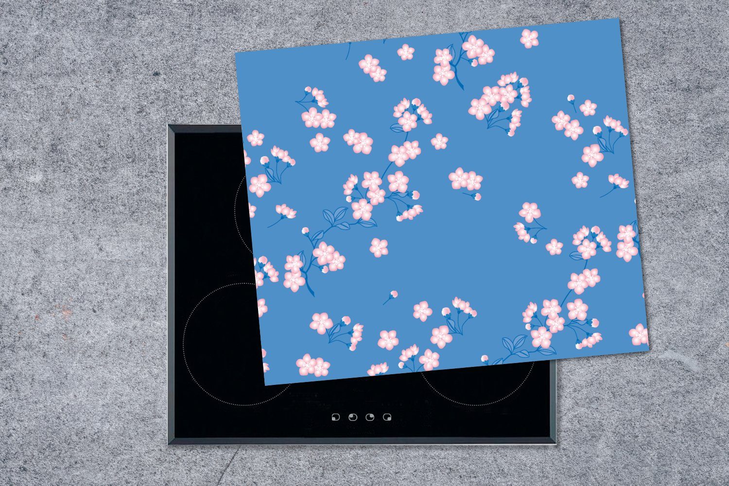 (1 - MuchoWow tlg), Vinyl, Arbeitsfläche Muster - nutzbar, Mobile Ceranfeldabdeckung 60x52 Sakura cm, Blumen, Herdblende-/Abdeckplatte