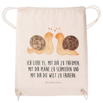 Mr. & Mrs. Panda Sporttasche Schnecken Liebe - Transparent - Geschenk, Turnbeutel, verliebt, Tasch (1-tlg), Weiche Kordel