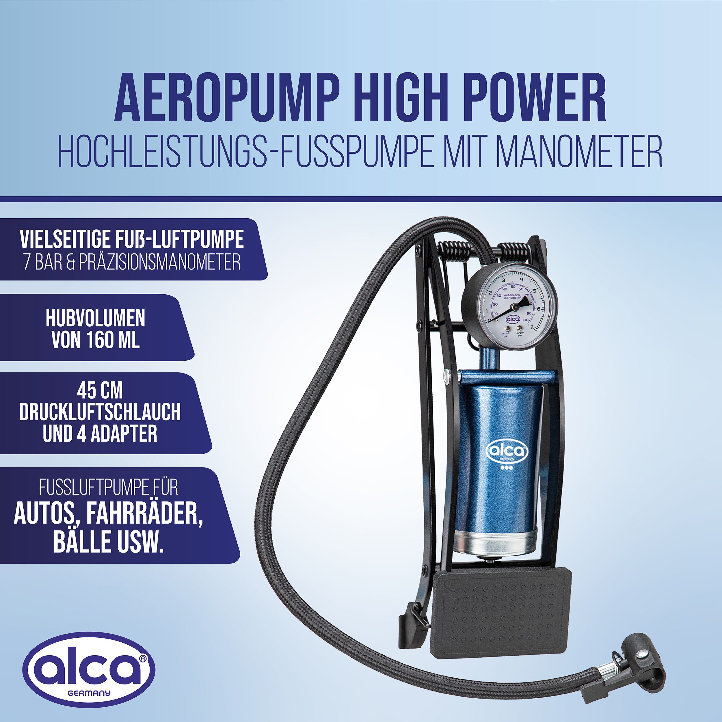 alca Luftpumpe Hochleistungs-Fußpumpe mit Manometer (1-tlg)