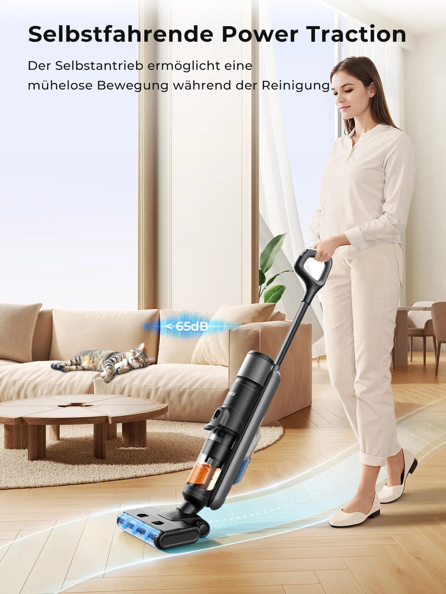 Laresar Bodenstaubsauger M3 Kabelloser Nass- und Trockensauger mit Wischfunktion Bodenreiniger, 230 W, 13.000PA, 55 Min. Laufzeit, 230W, 8 × 2500mAh Batterien