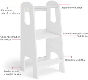 Bellabino Stehhilfe Lernturm Luni, 3-fach höhenverstellbar, aus Birke Sperrholz, weiß