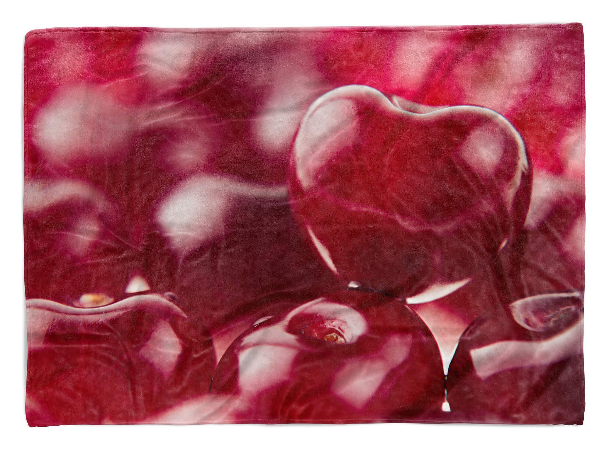 Sinus Art Handtücher Handtuch Strandhandtuch Saunatuch Kuscheldecke mit Fotomotiv Rot Kirschen Herzf, Baumwolle-Polyester-Mix (1-St), Handtuch