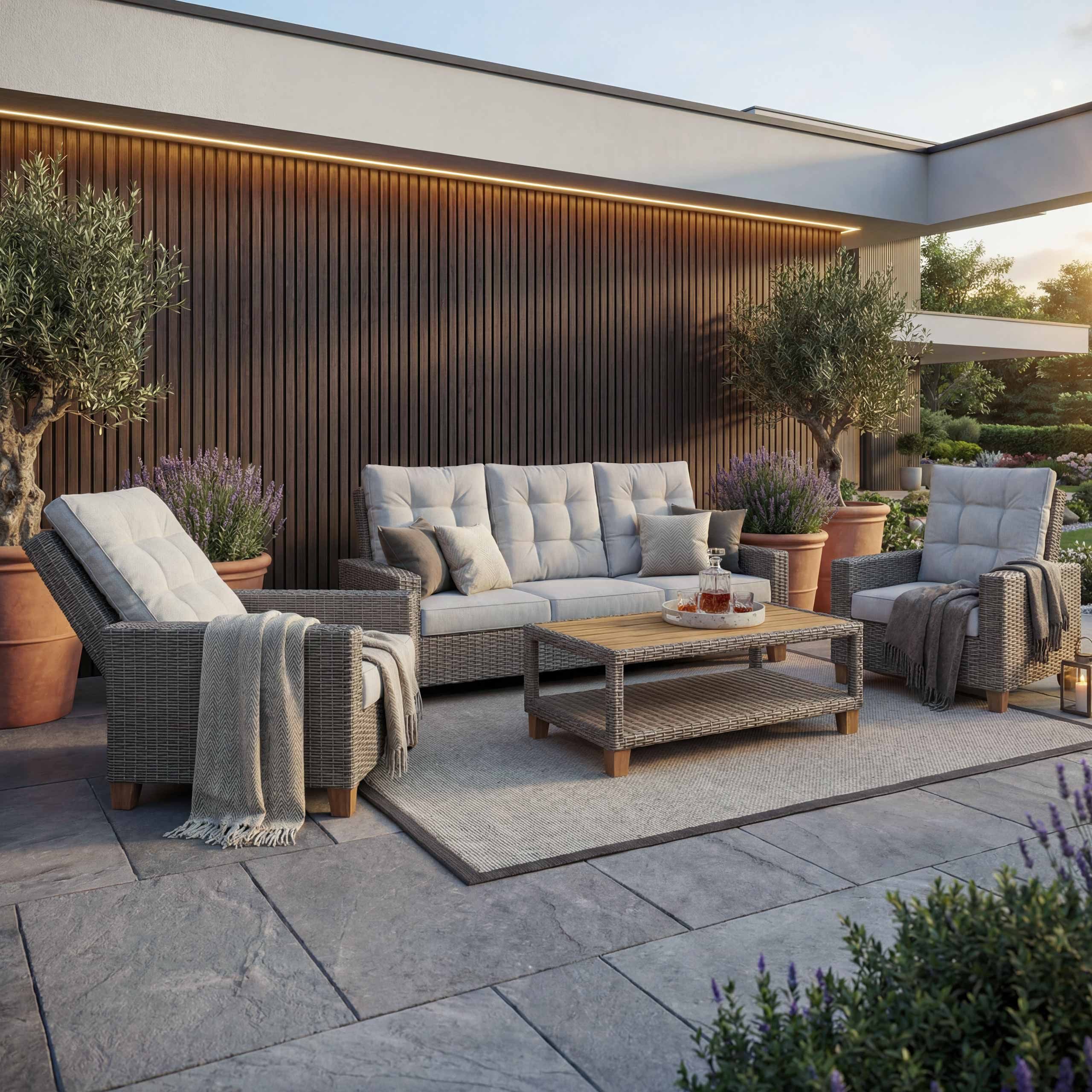 MCW Polstergarnitur MCW-G28, (4-tlg), Rückenlehne verstellbar, 3-Sitzer Bank, Wasserabweisende Bezüge