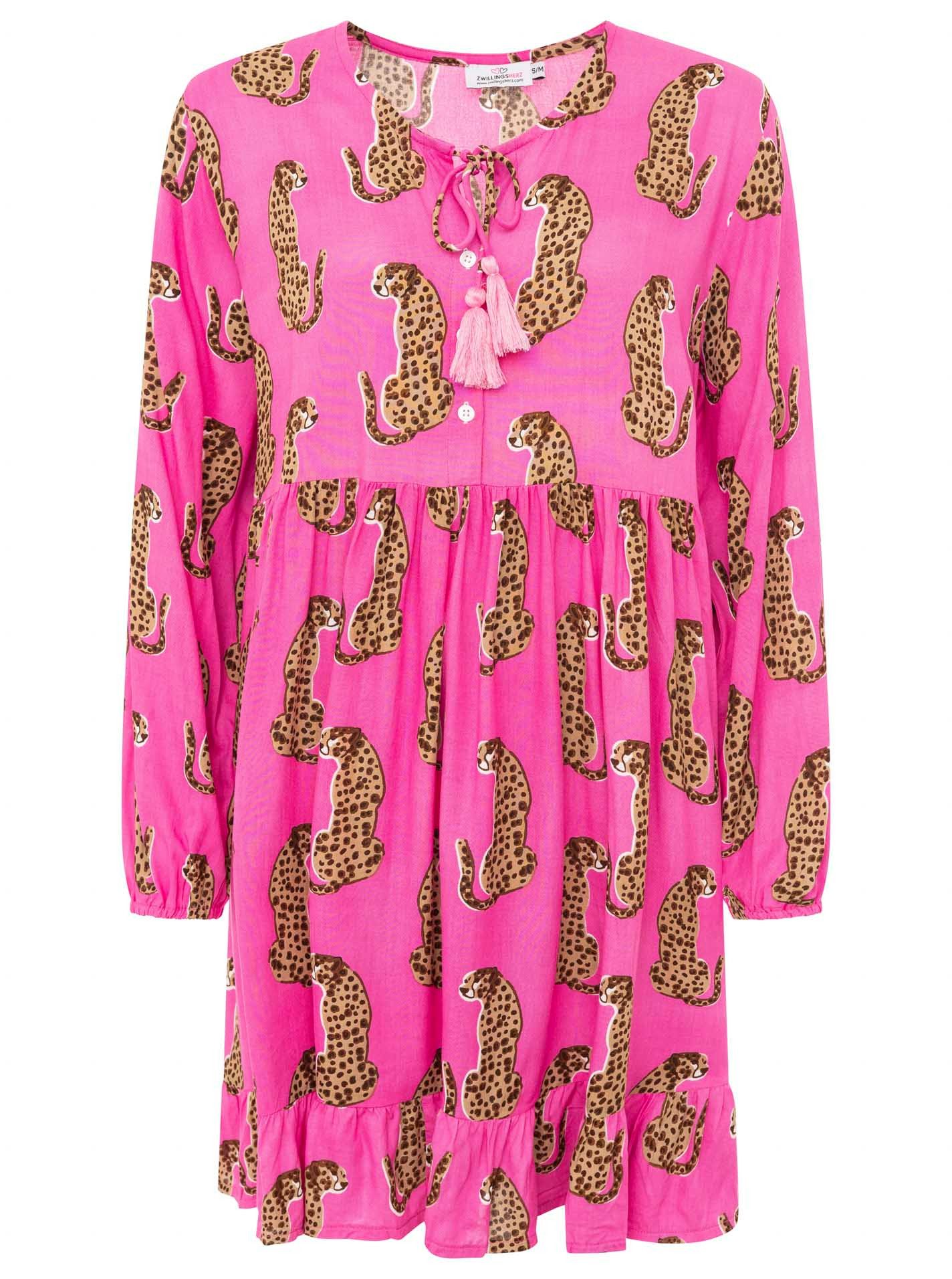 Zwillingsherz Sweatkleid "Loevely Leopard" Leopardenmotiv, mit Tassel, lange Ärmel, figurumspielend