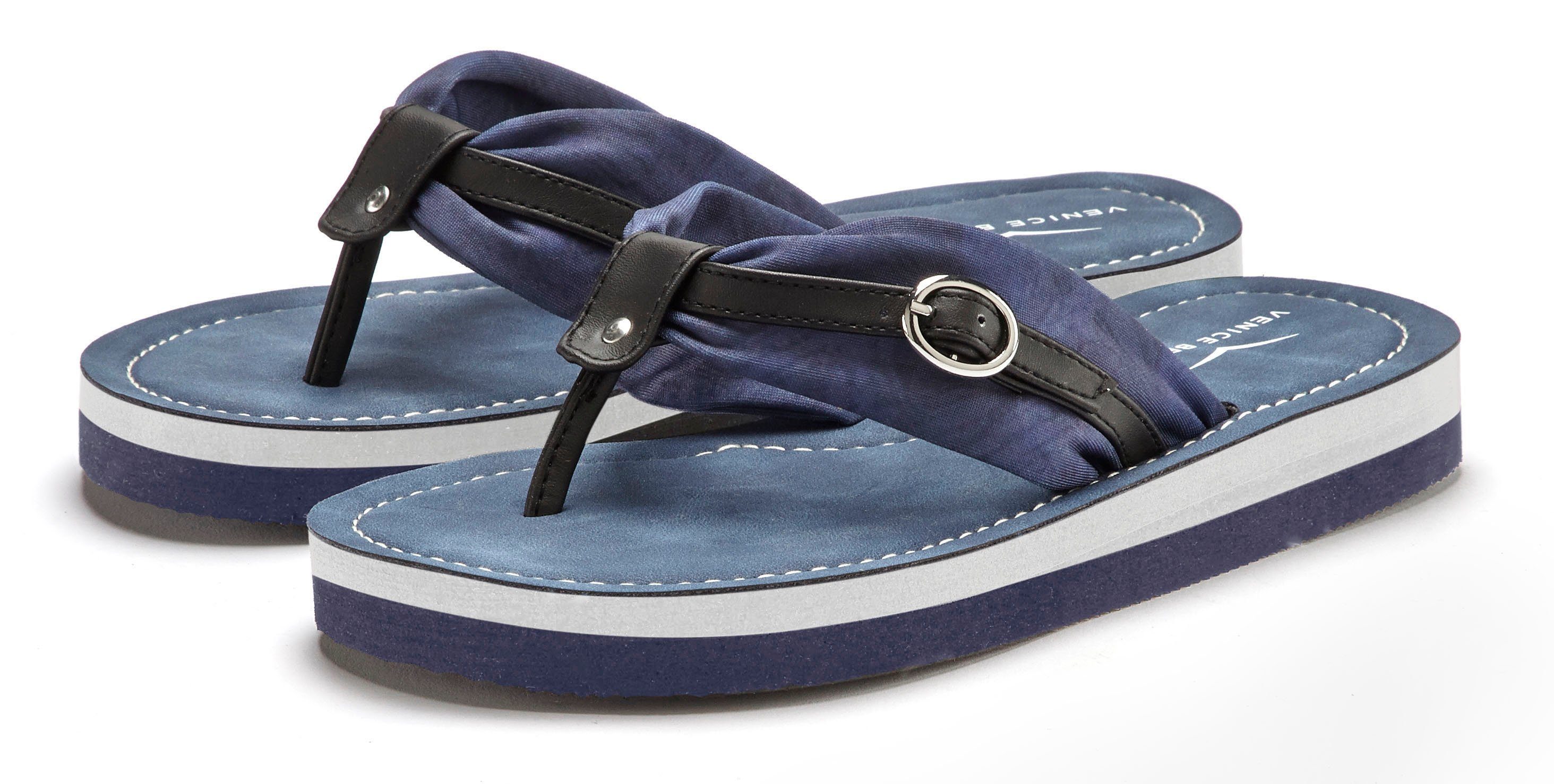 Venice Beach Badezehentrenner Sandale, Pantolette, Badeschuh, Flip Flop mit modischem Print VEGAN blau-schwarz