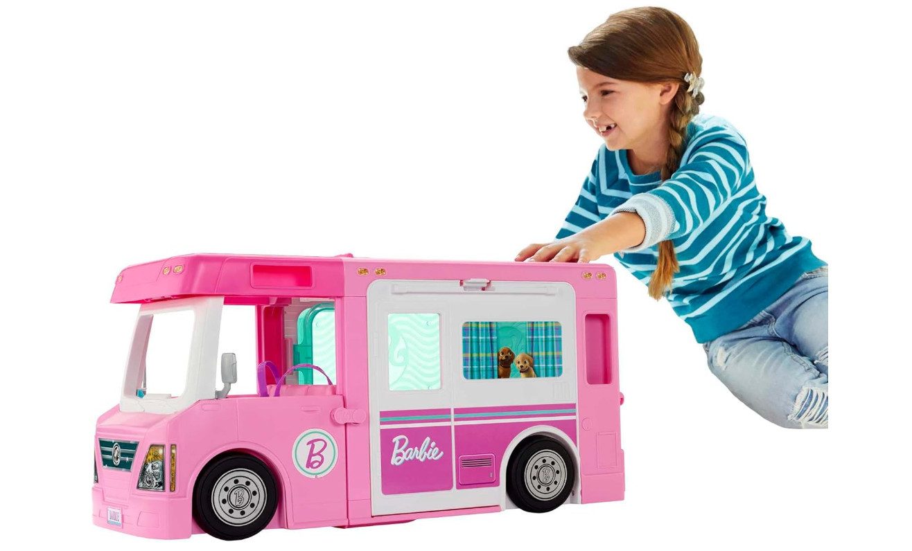 Barbie Spielzeug-Bus 3-in-1 Super Abenteuer-Camper mit Zubehör