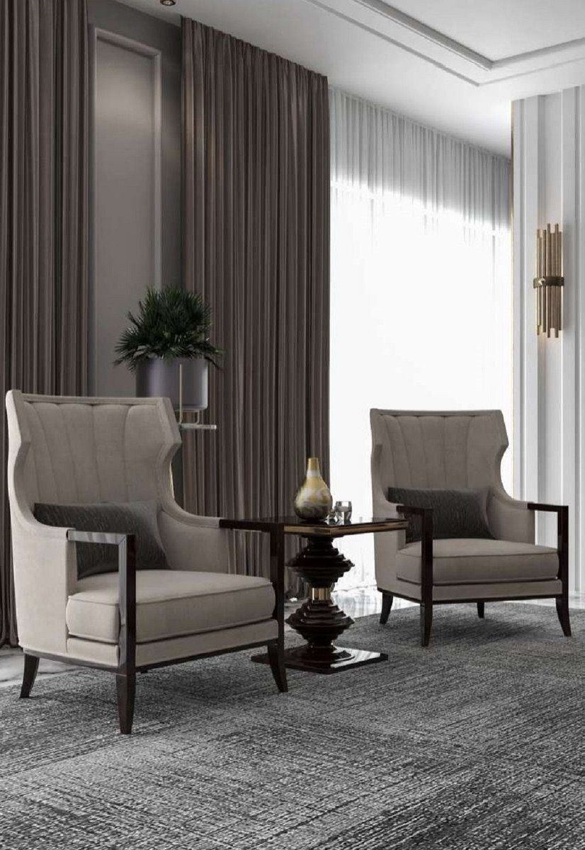 Dunkelbraun Art Deco Art Möbel Luxus Deco Beistelltisch Padrino Luxus / Edler - Massivholz Casa Qualität Hochglanz Beistelltisch Gold - - Tisch