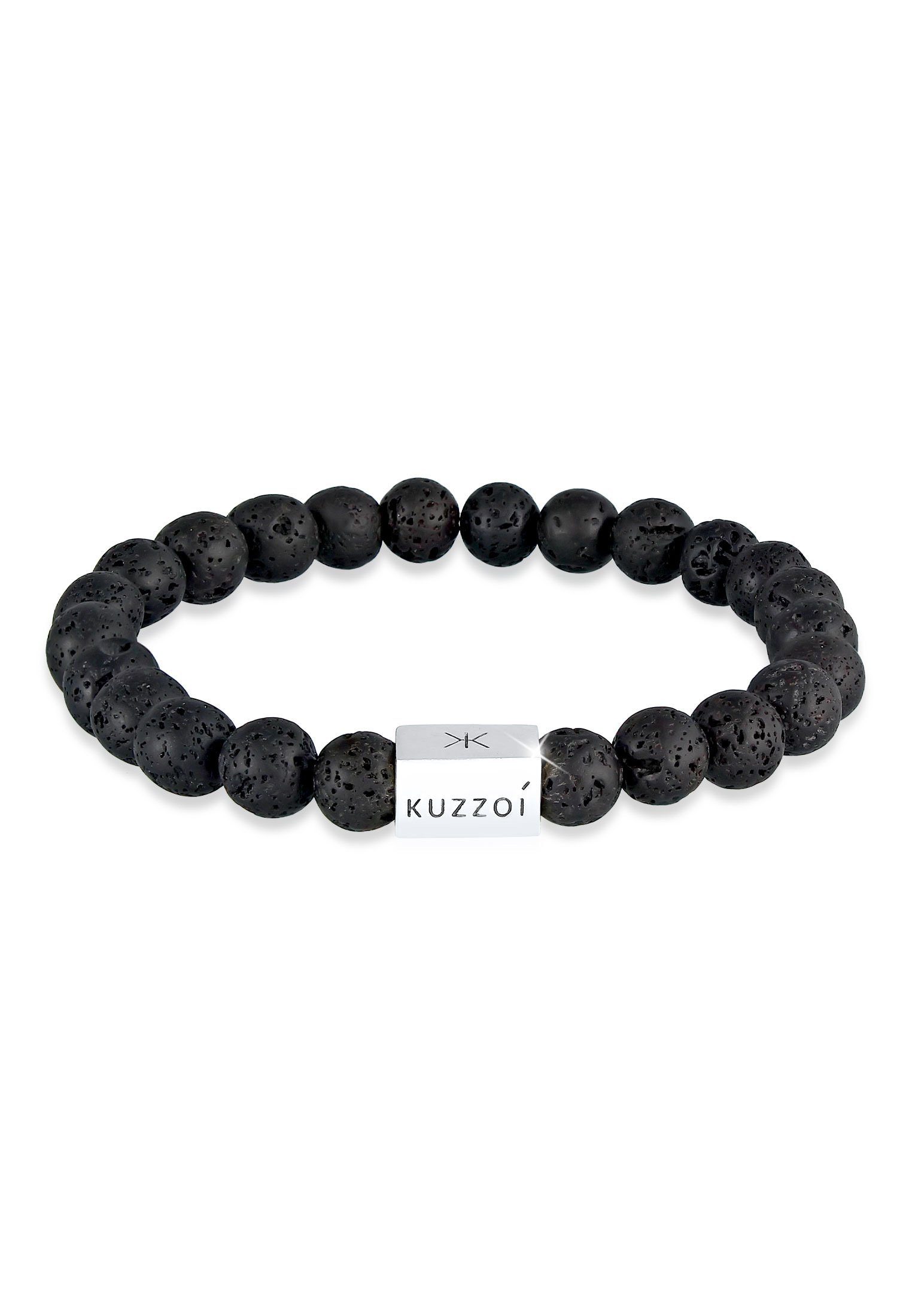 Kuzzoi Bead-Armband-Set Herren Lava Edelstein Bead Rechteck 925 Silber, Geo