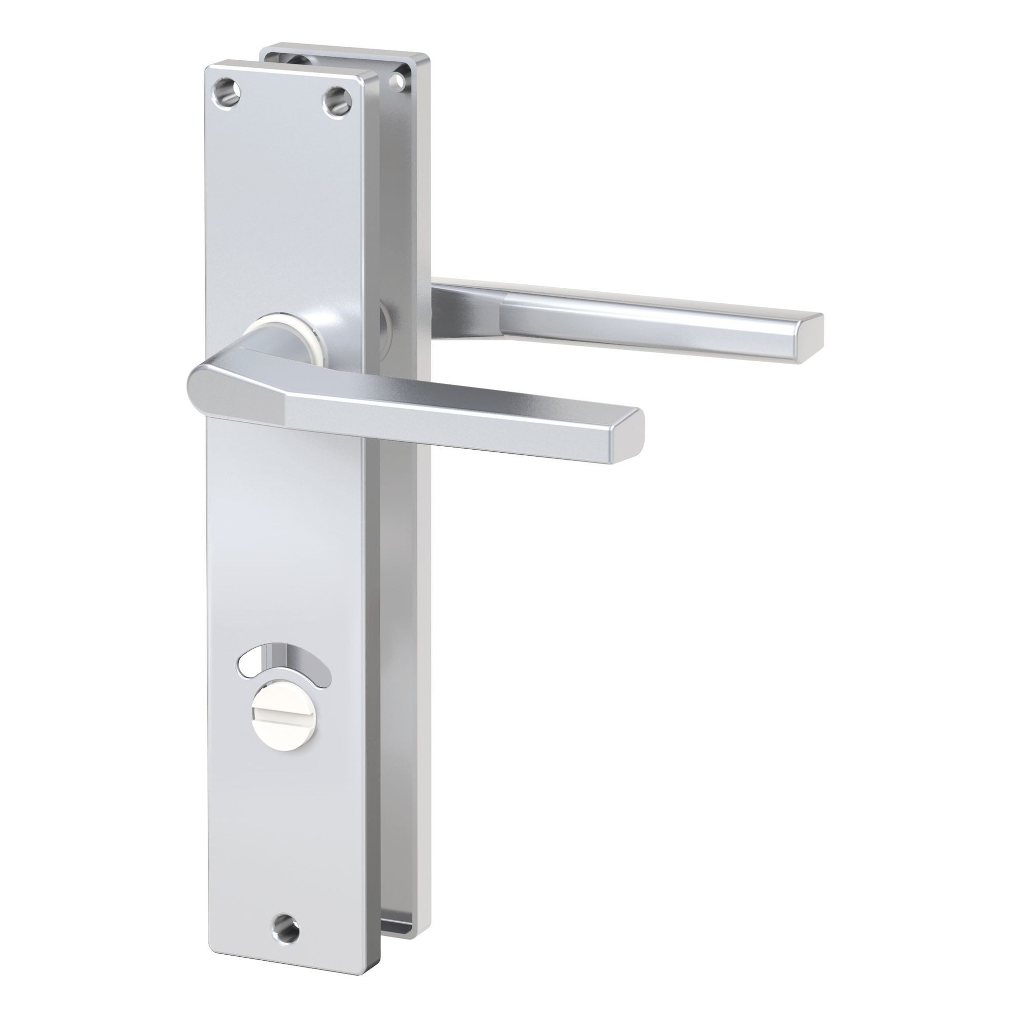 BASI Türbeschlag Langschild-Garnitur 72/8 mm, Türstärken 38-45 mm (Packung), WC-Schloss / Drehknauf, Türbeschlag aus Aluminium, Farbe Alu F1