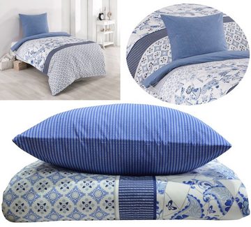 Bettwäsche Wendebettwäsche, Bettbezug-Set, Buymax, 100% Baumwolle Renforce, 2 teilig, 135x200 cm, Reißverschluss, hochwertig, Blau, Weiß