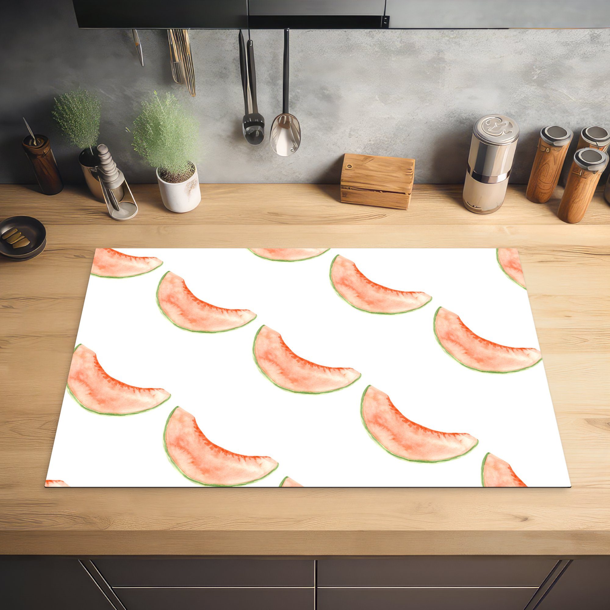 Melone küche, Ceranfeldabdeckung Induktionskochfeld 81x52 Herdblende-/Abdeckplatte für Aquarell, die MuchoWow (1 Schutz cm, Obst - - Vinyl, tlg),