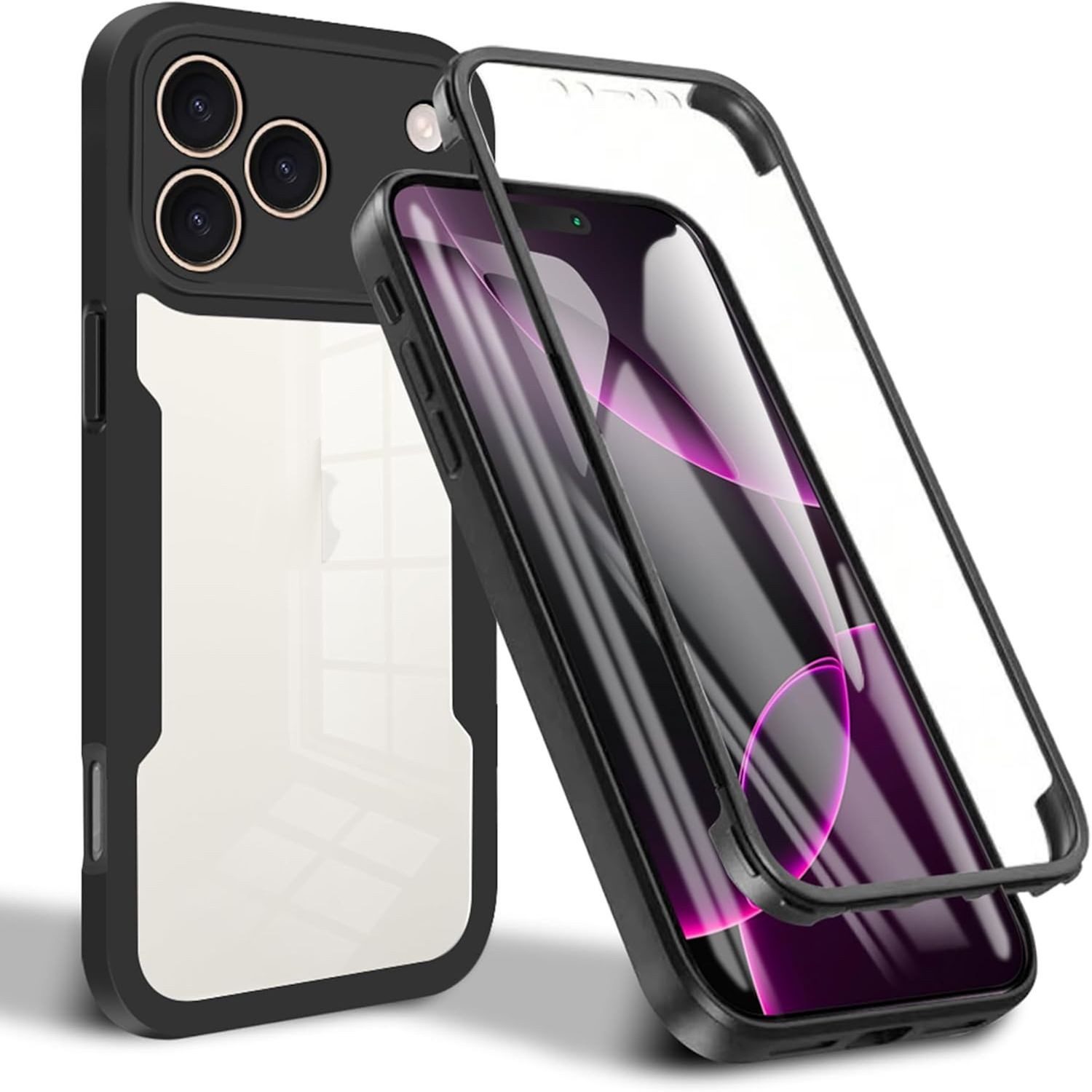 Wigento Handyhülle Für Apple iPhone 17 Pro Max Full Body 360 Grad Acryl TPU Hülle Schwarz, 360 Grad Schutz, stoßdämpfend, robust