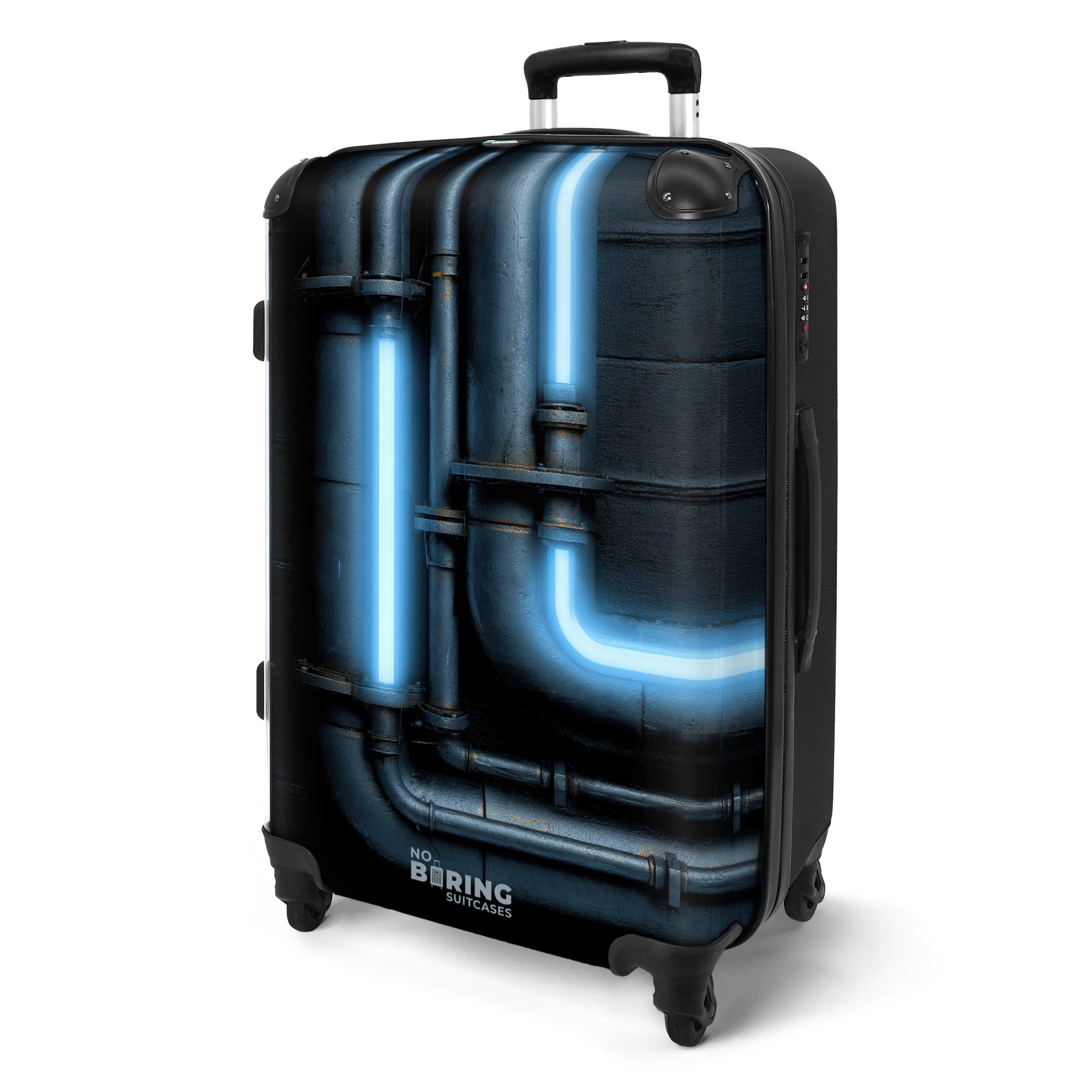 NoBoringSuitcases.com© Hartschalen-Trolley Leuchtstoffröhren auf schwarzer günstig online kaufen